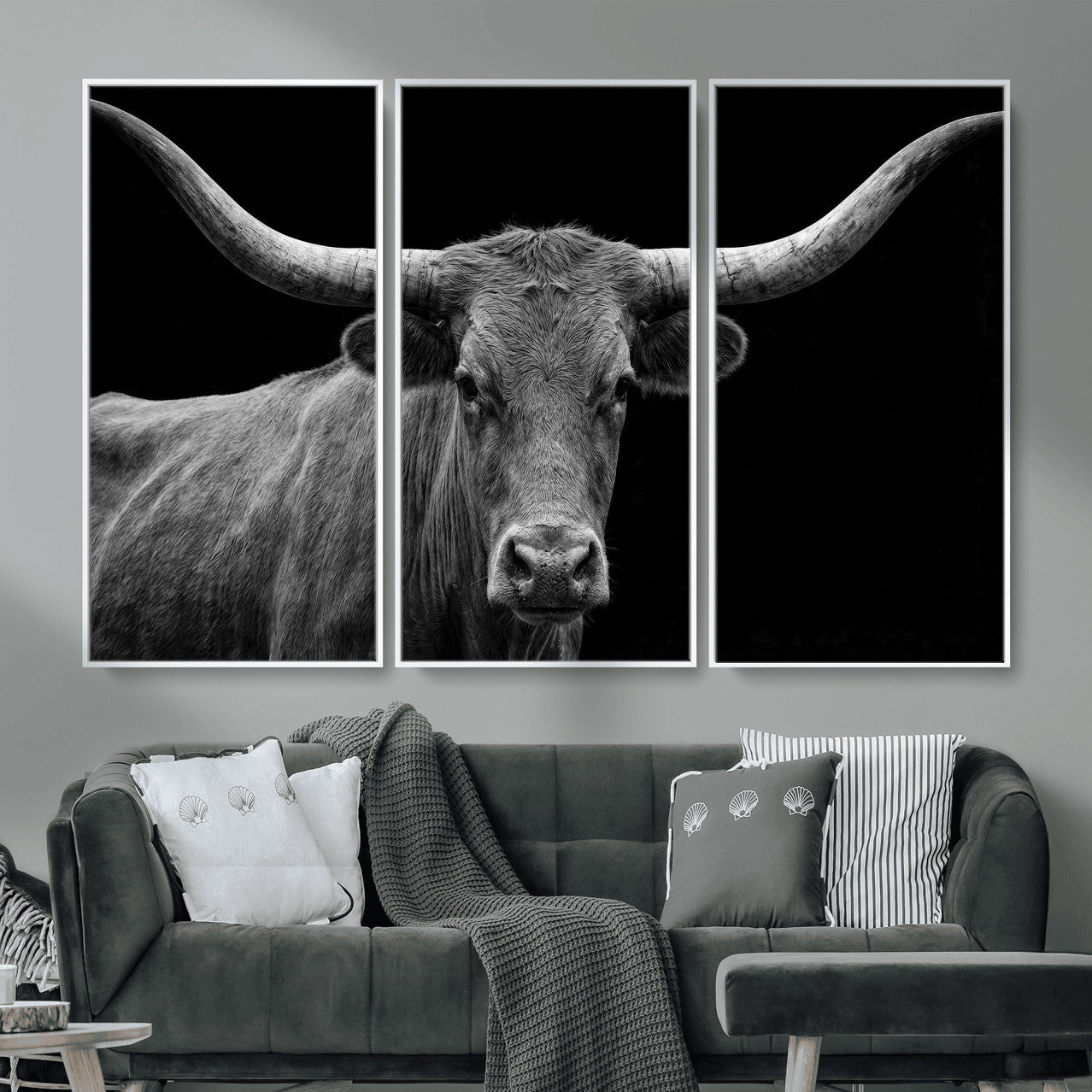 32601430-MGV-CV-36X24 - Texas Longhorn Bull Wall Art Canvas Print, Cow Portrait Photography, Framed Wall Art Ready to Hang