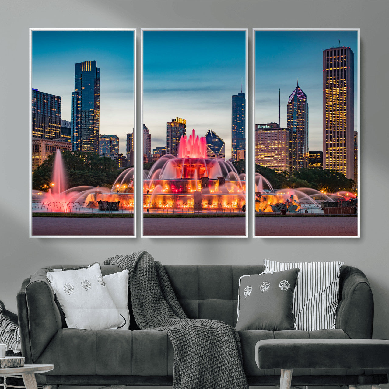 46805285-MGV-CV-36X24 - Chicago Wall Art Canvas Print, Chicago City Downtown Night Cityscape Print for Modern Urban Wall Decor