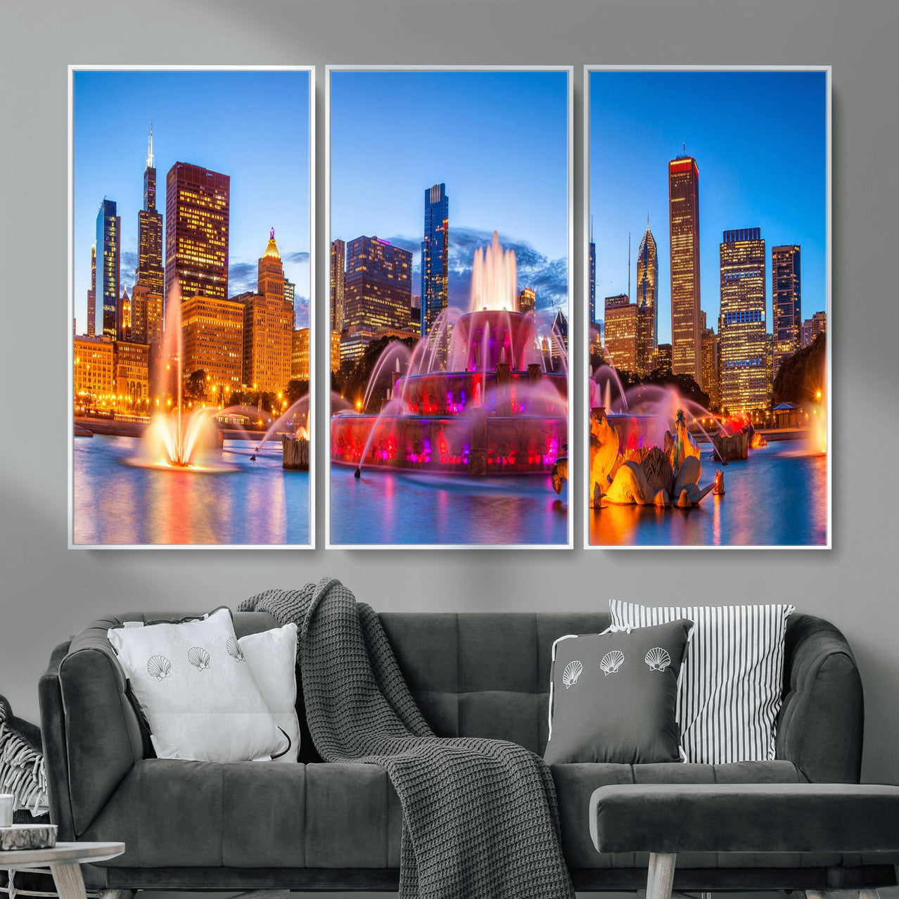 20251989-MGV-CV-36X24 - Chicago Wall Art Canvas Print, Chicago City Downtown Night Cityscape Print for Modern Urban Wall Decor
