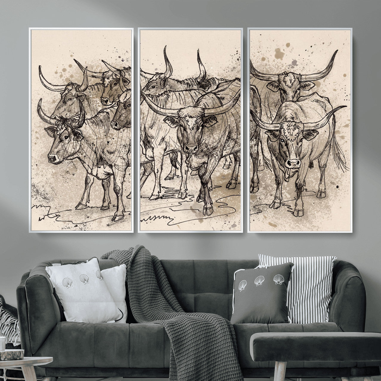 74232558-MGV-CV-36X24 - Farmhouse Animals Wall Art Canvas Print - Abstract Farm Animal Drawing Mid-Century Wall Art for Cabin Decor