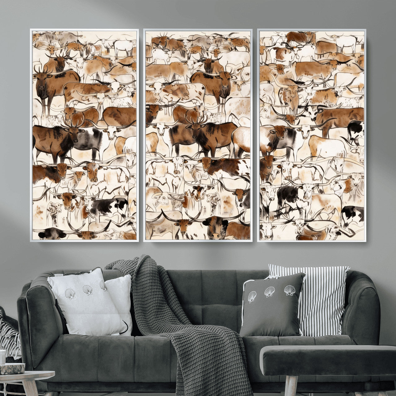 81416572-MGV-CV-36X24 - Farmhouse Animals Wall Art Canvas Print - Abstract Farm Animal Drawing Mid-Century Wall Art for Cabin Decor