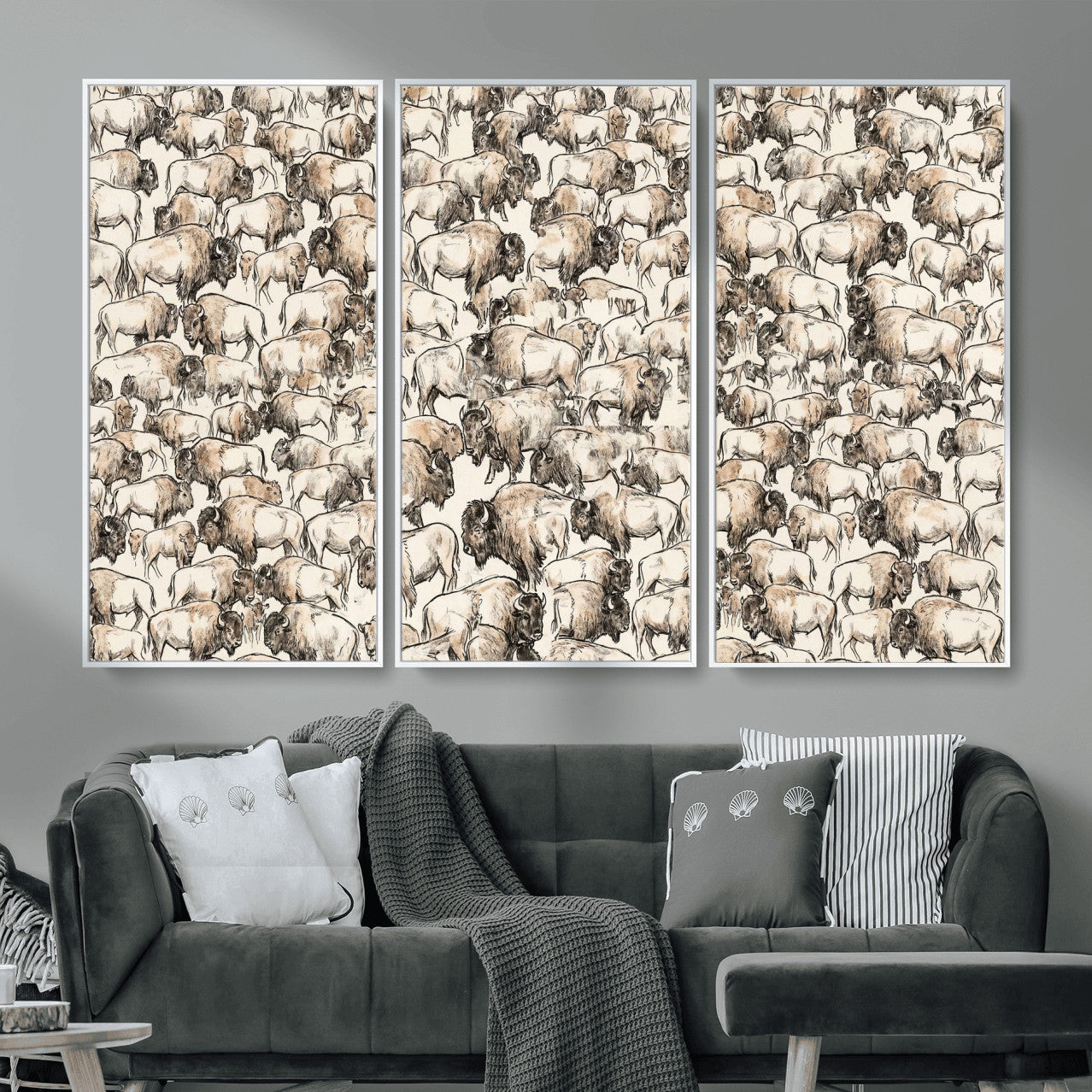 77502929-MGV-CV-36X24 - Farmhouse Animals Wall Art Canvas Print - Abstract Farm Animal Drawing Mid-Century Wall Art for Cabin Decor