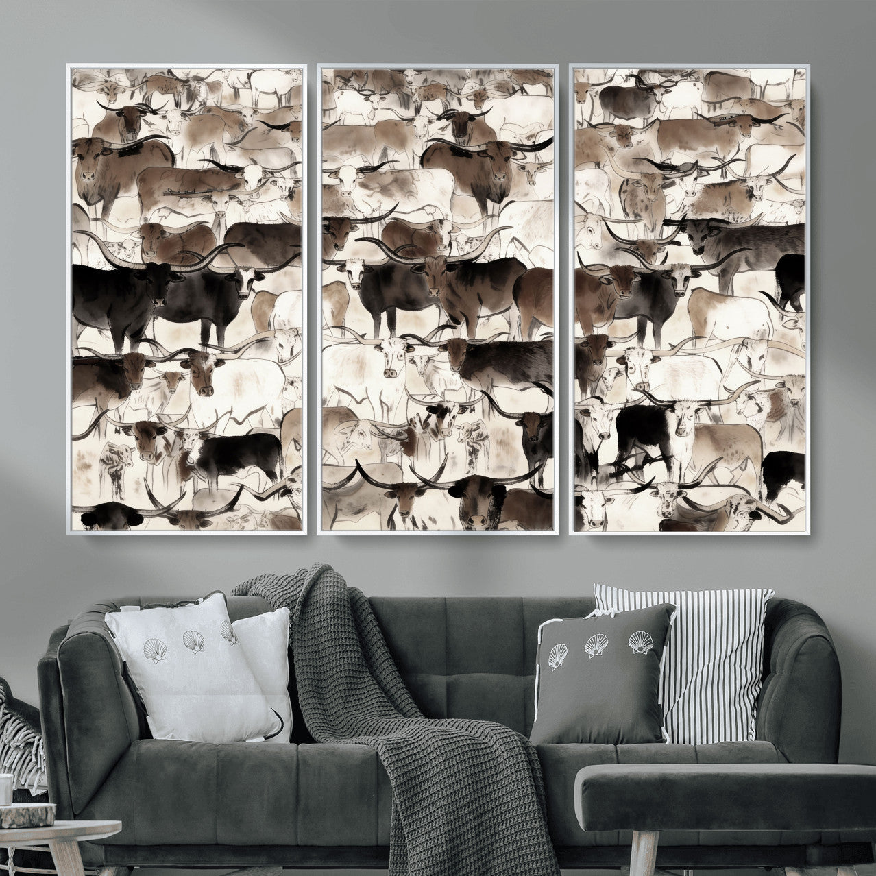 46084312-MGV-CV-36X24 - Farmhouse Animals Wall Art Canvas Print - Abstract Farm Animal Drawing Mid-Century Wall Art for Cabin Decor
