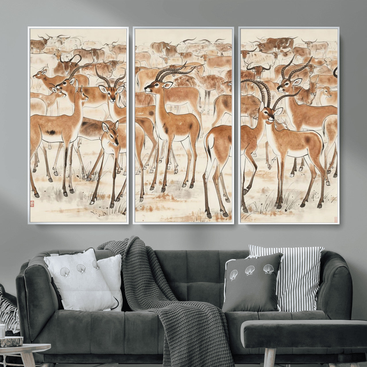 67375088-MGV-CV-36X24 - Farmhouse Animals Wall Art Canvas Print - Abstract Farm Animal Drawing Mid-Century Wall Art for Cabin Decor