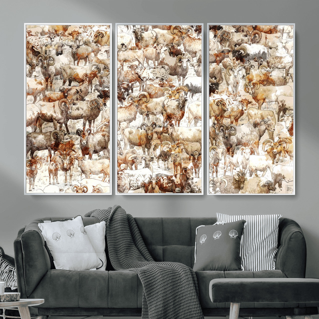 95103864-MGV-CV-36X24 - Farmhouse Animals Wall Art Canvas Print - Abstract Farm Animal Drawing Mid-Century Wall Art for Cabin Decor