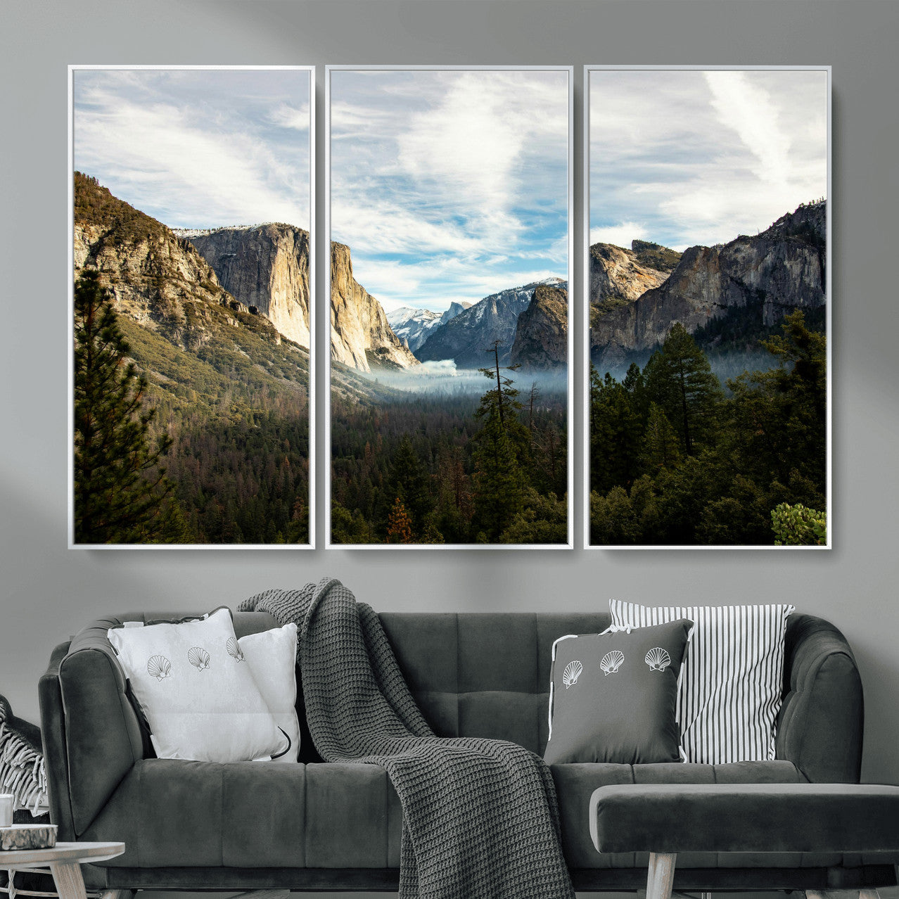 15089394-MGV-CV-36X24 - Yosemite Valley Mountain Landscape Wall Art Canvas Print, Granite Cliff Forest Valley Canvas Print, California National Park Scenic Art Printing