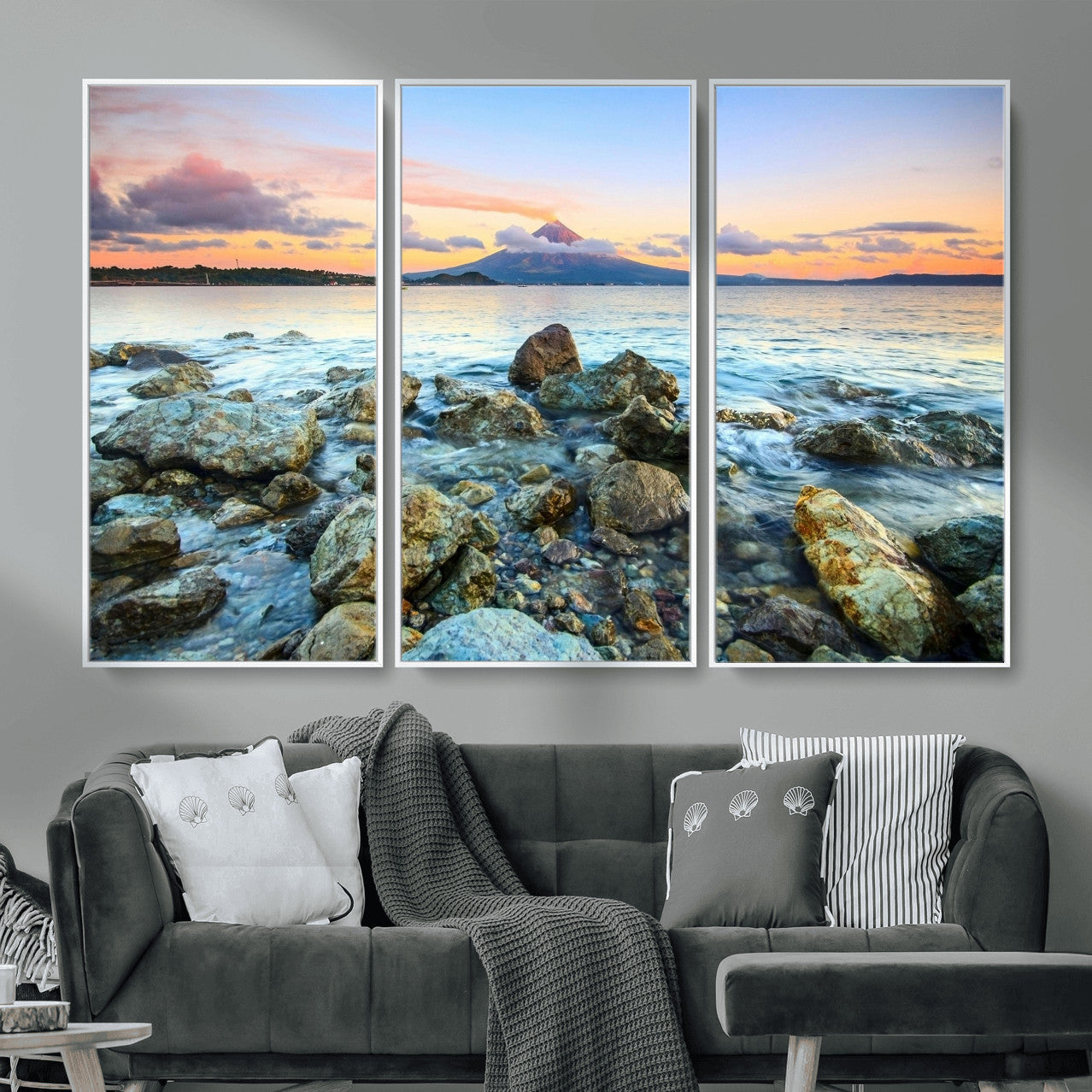 46869511-MGV-CV-36X24 - Mayon Volcano Seascape Landscape Wall Art Canvas Print, Tropical Ocean Shore Mountain Canvas Print, Philippines Coastal Scenic Art Printing