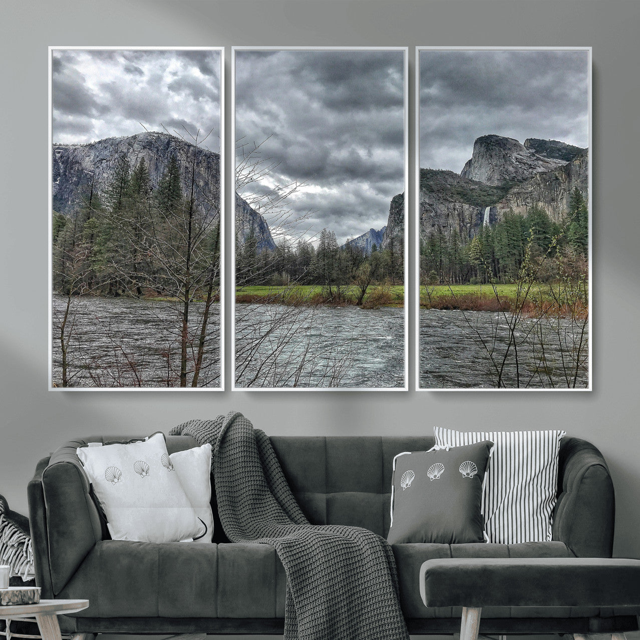 75582552-MGV-CV-36X24 - Yosemite Valley River Landscape Wall Art Canvas Print, Granite Cliffs Forest River Canvas Print, California National Park Moody Scenic Art Printi