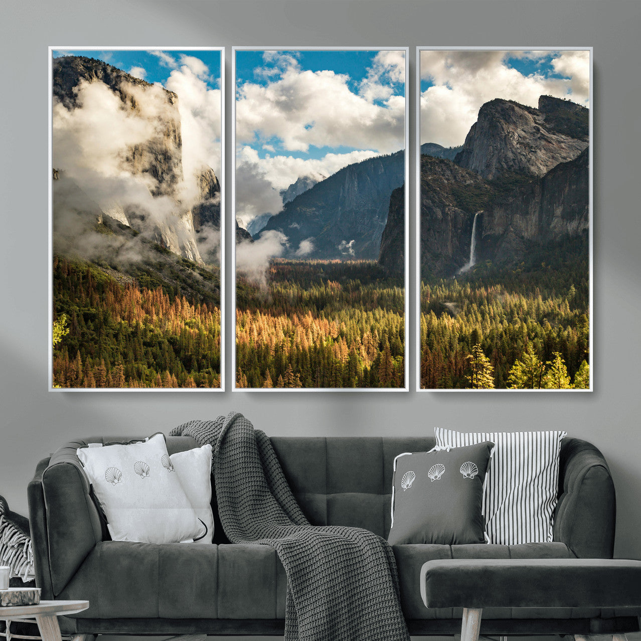 18271001-MGV-CV-36X24 - Yosemite Valley River Landscape Wall Art Canvas Print, Granite Cliffs Forest River Canvas Print, California National Park Moody Scenic Art Printi