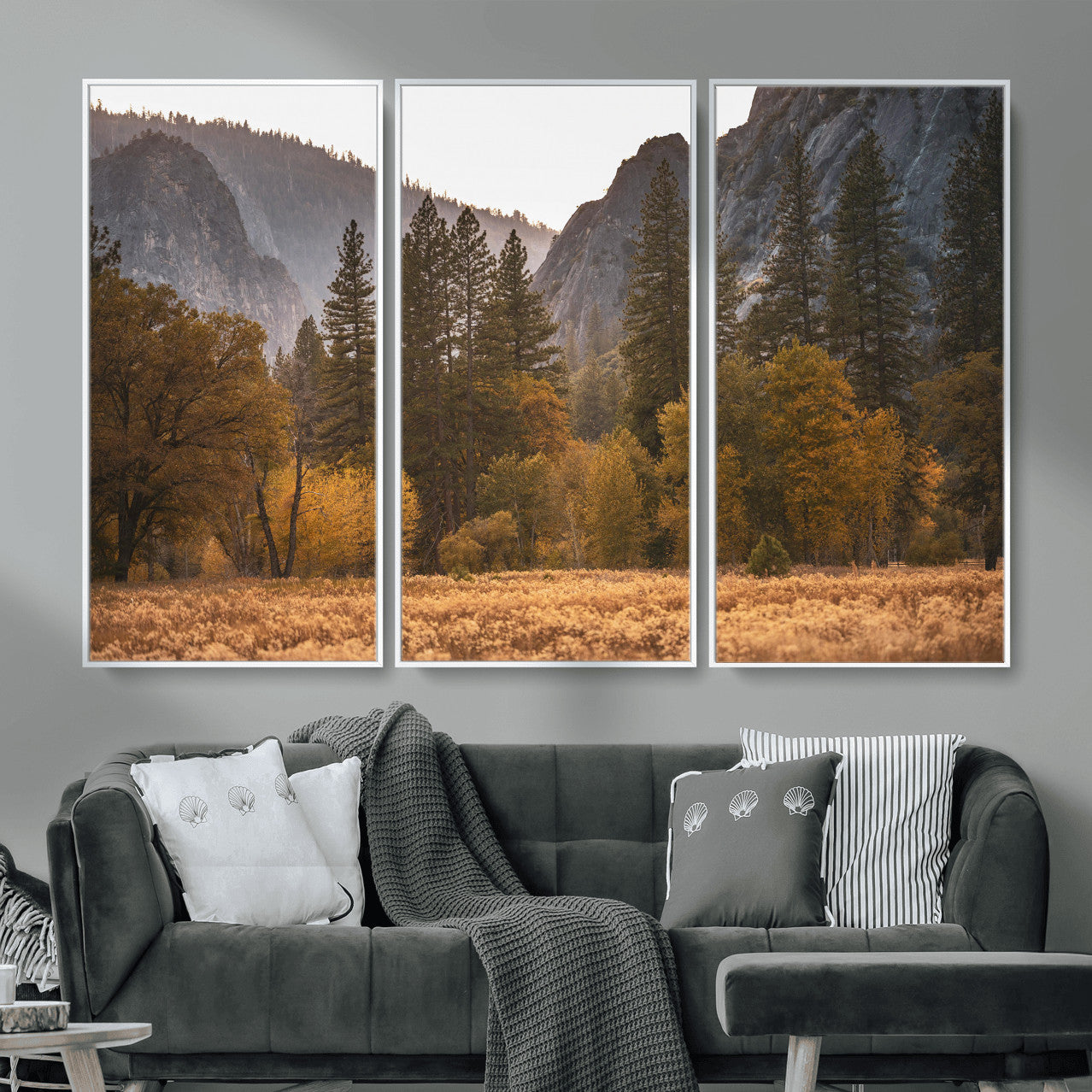 61682763-MGV-CV-36X24 - Yosemite Valley Autumn Forest Landscape Wall Art Canvas Print, Granite Mountain Pine Trees Canvas Print, California National Park Fall Scenic Art Printing