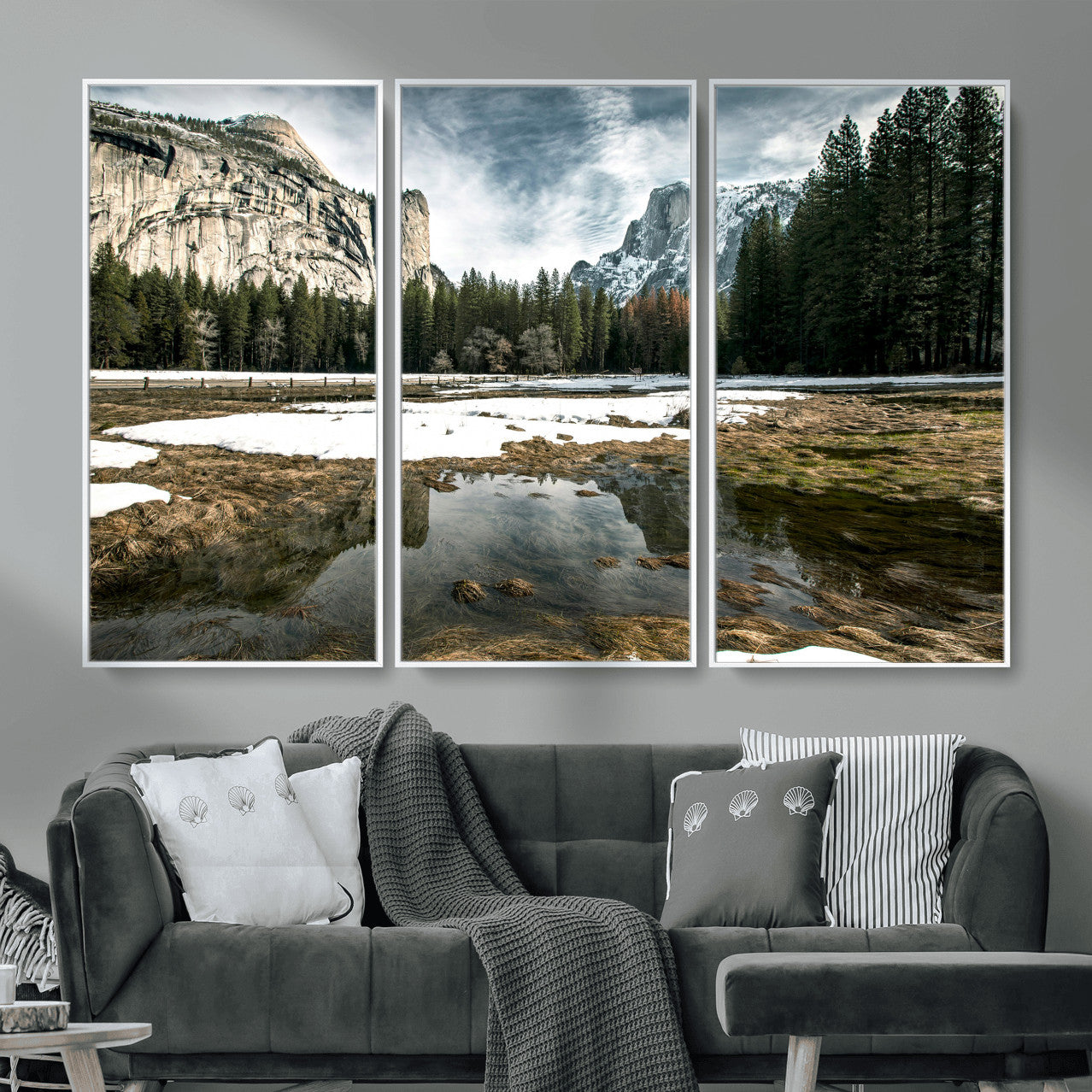 14527348-MGV-CV-36X24 - Yosemite Valley Mountain Landscape Wall Art Canvas Print, Granite Cliff Forest Valley Canvas Print, California National Park Scenic Art Printing
