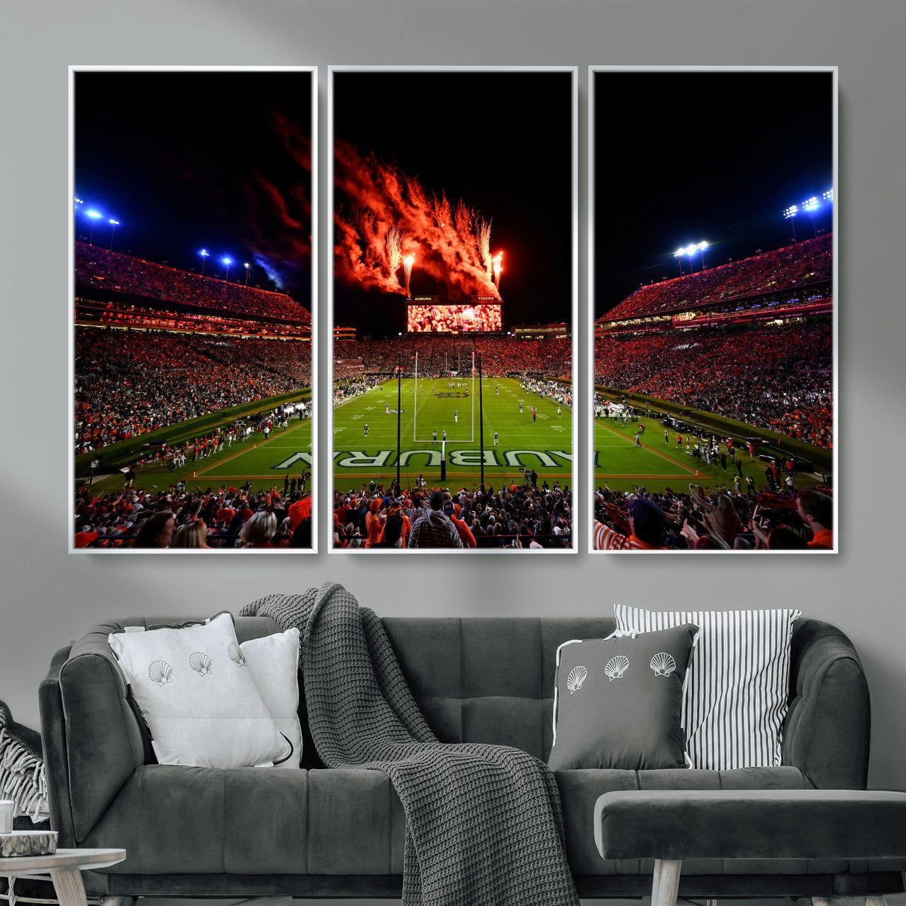 81918884-MGV-CV-36X24 - Auburn Stadium Wall Art Canvas Print, College Football Night Game Crowd, Jordan Hare Stadium Artwork