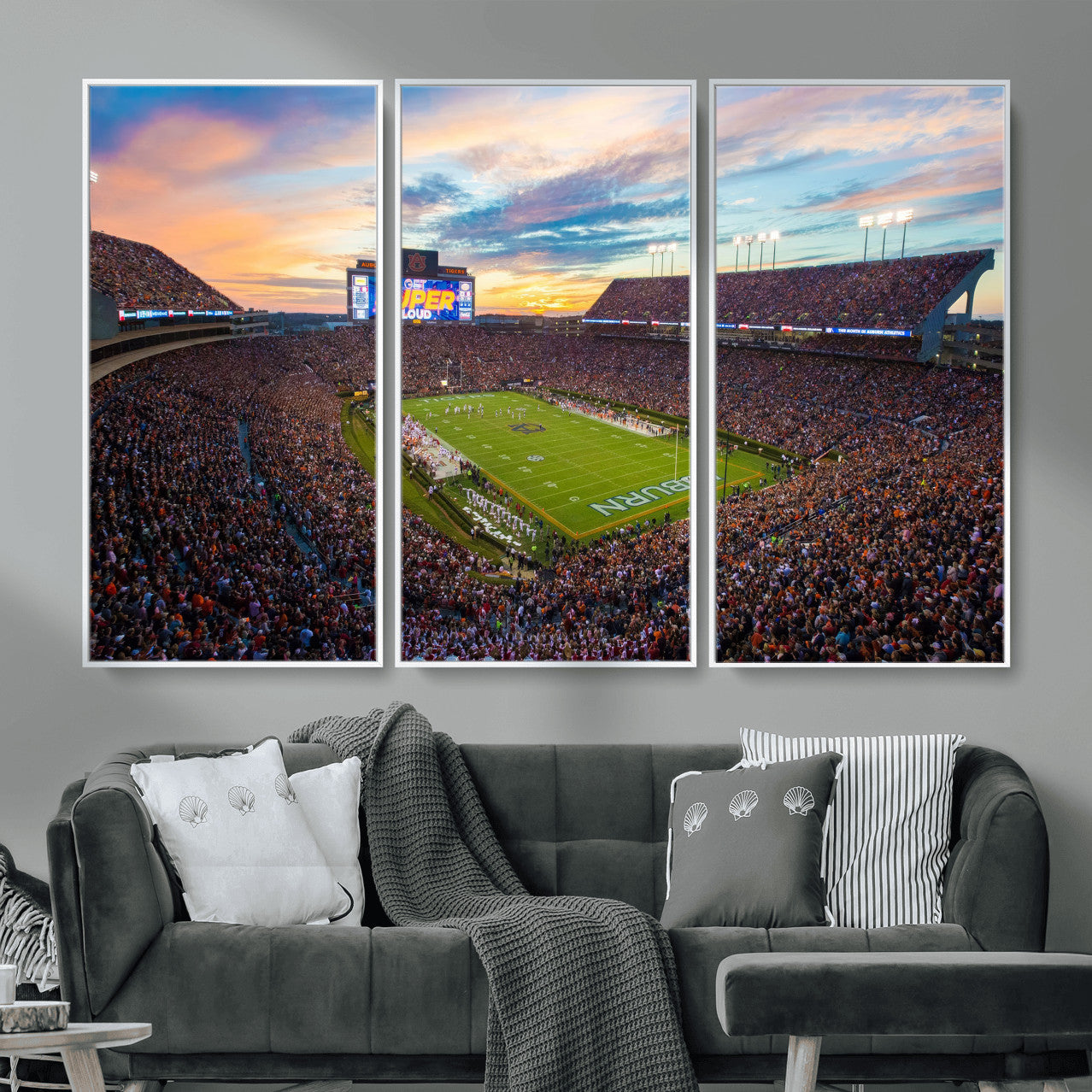 75203764-MGV-CV-36X24 - Auburn Stadium Sunset Wall Art Canvas Print, Jordan Hare Stadium Game Day Crowd, Auburn Tigers Football Artwork
