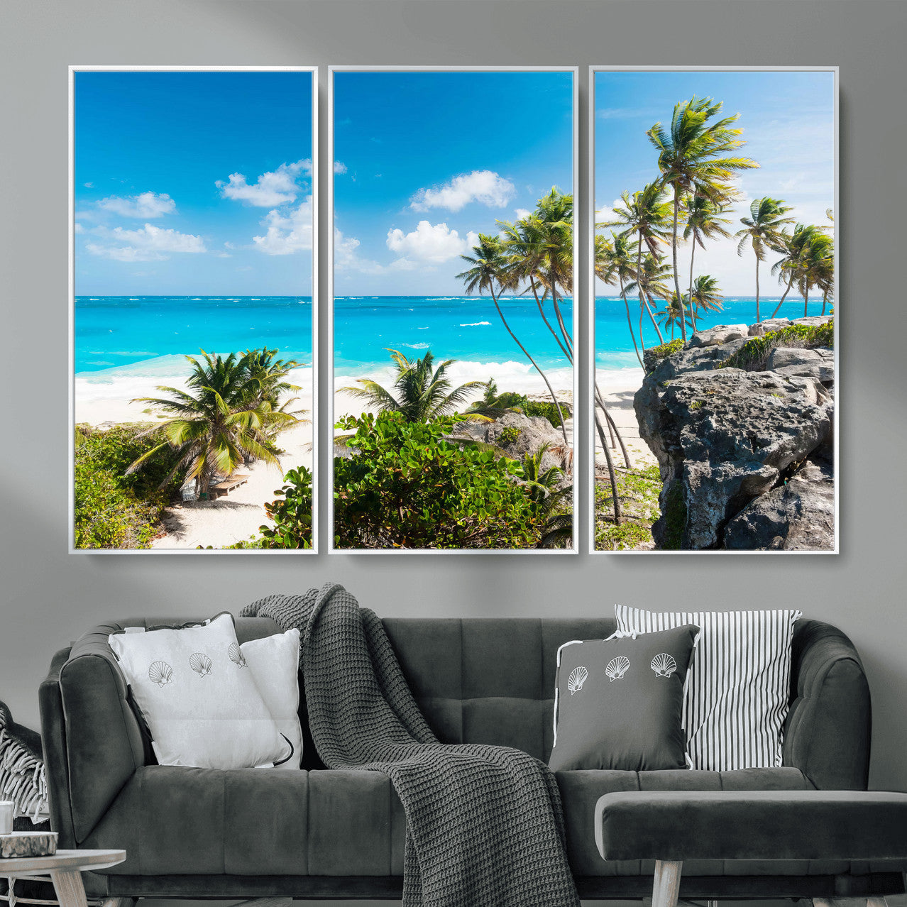 98605610-MGV-CV-36X24 - Tropical Beach Wall Art Canvas Print, Palm Tree Ocean Landscape Photography, Caribbean Coastal Artwork