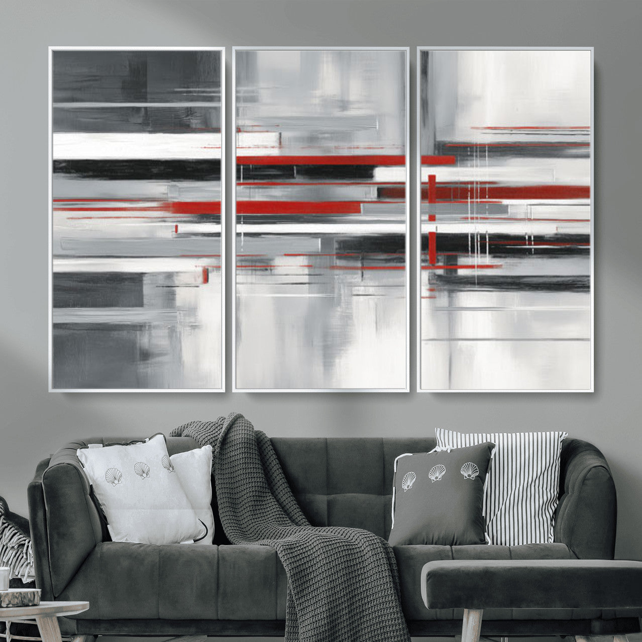 62640681-MGV-CV-36X24 - Gray Red Abstract Wall Art Canvas Print, Modern Abstract Canvas Wall Decor for Contemporary Living Room and Office