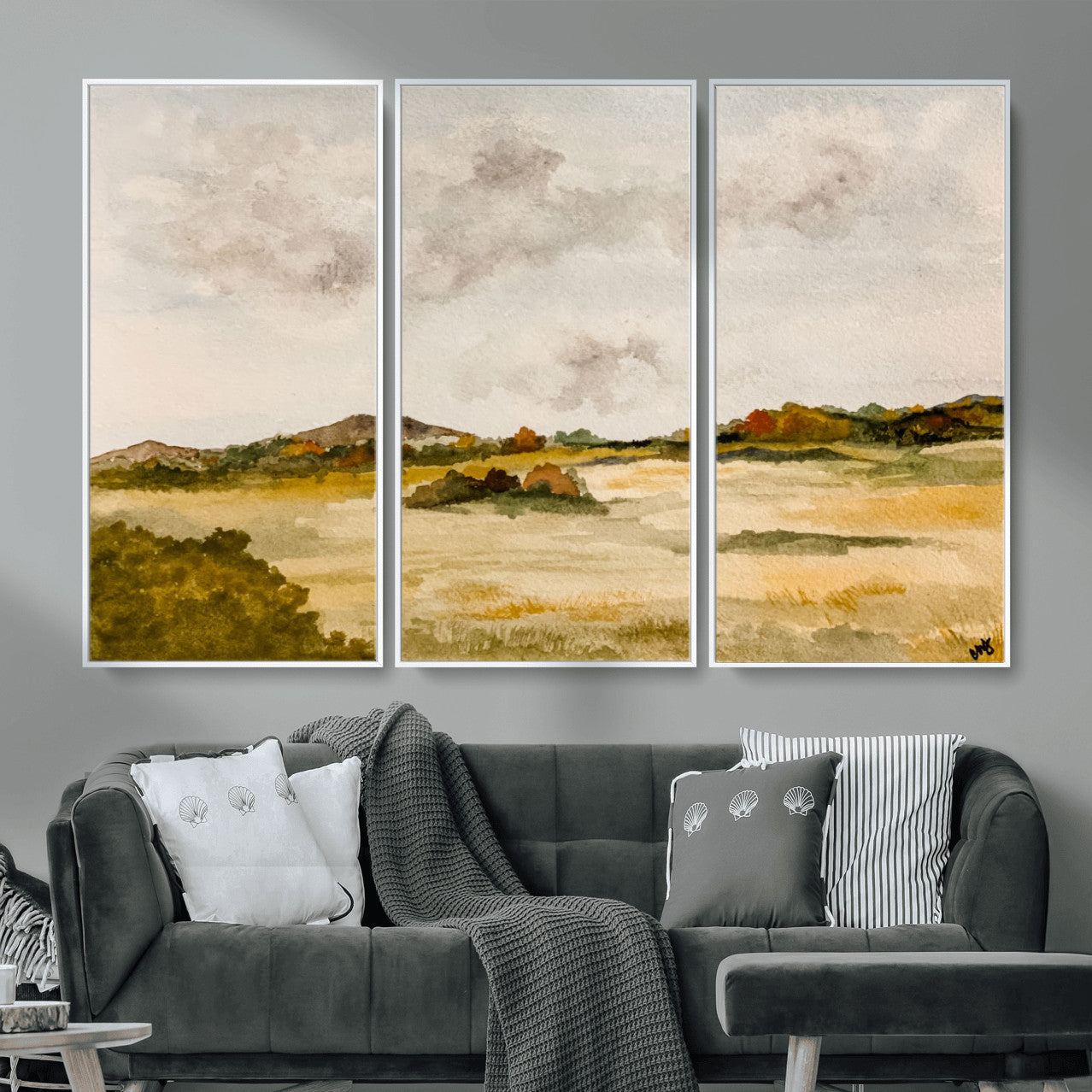 94151004-MGV-CV-36X24 - Watercolor Abstract Countryside Wall Art Canvas Print, Neutral Pastoral Landscape Painting Wall Decor for Modern Farmhouse Interiors