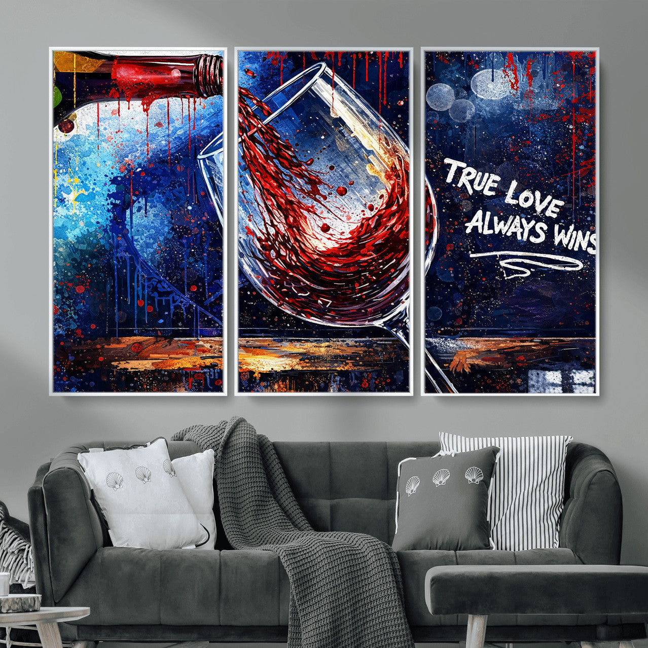 88788932-MGV-CV-36X24 - Red Wine Splash Abstract Wall Art Canvas Print, Modern Wine Glass Painting Canvas Print, Romantic Quote Contemporary Bar Art Print