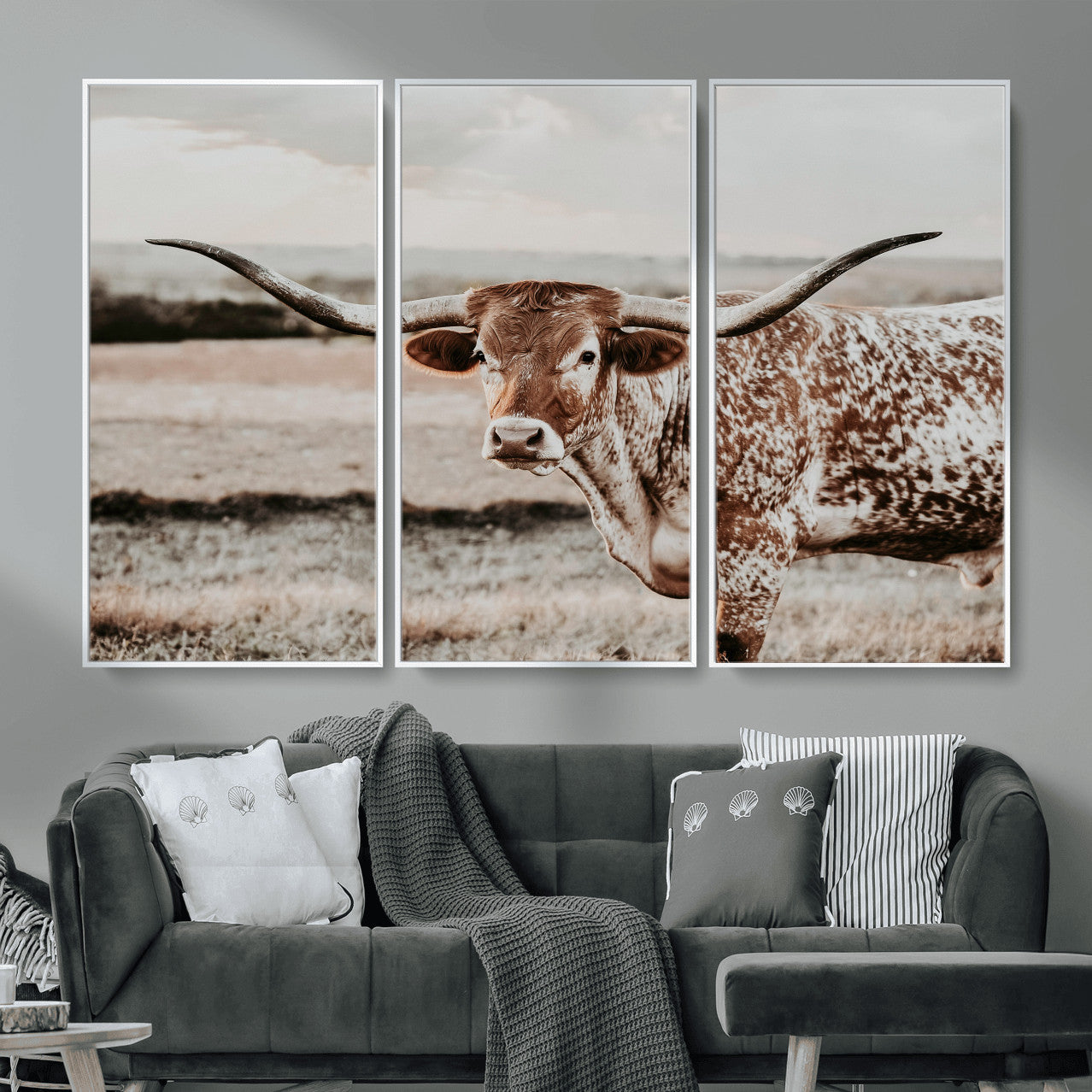 73897046-MGV-CV-36X24 - Texas Longhorn Bull Rustic Wall Art Canvas Print, Western Cattle Photography Canvas Print, Ranch Farm Animal Western Art Printing