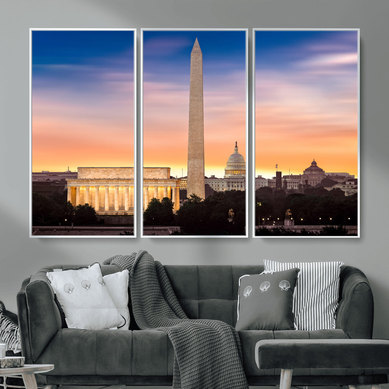 72704063-MGV-CV-36X24 - Washington DC Skyline Wall Art Canvas Print – Lincoln Memorial, Washington Monument & Capitol Artwork Print