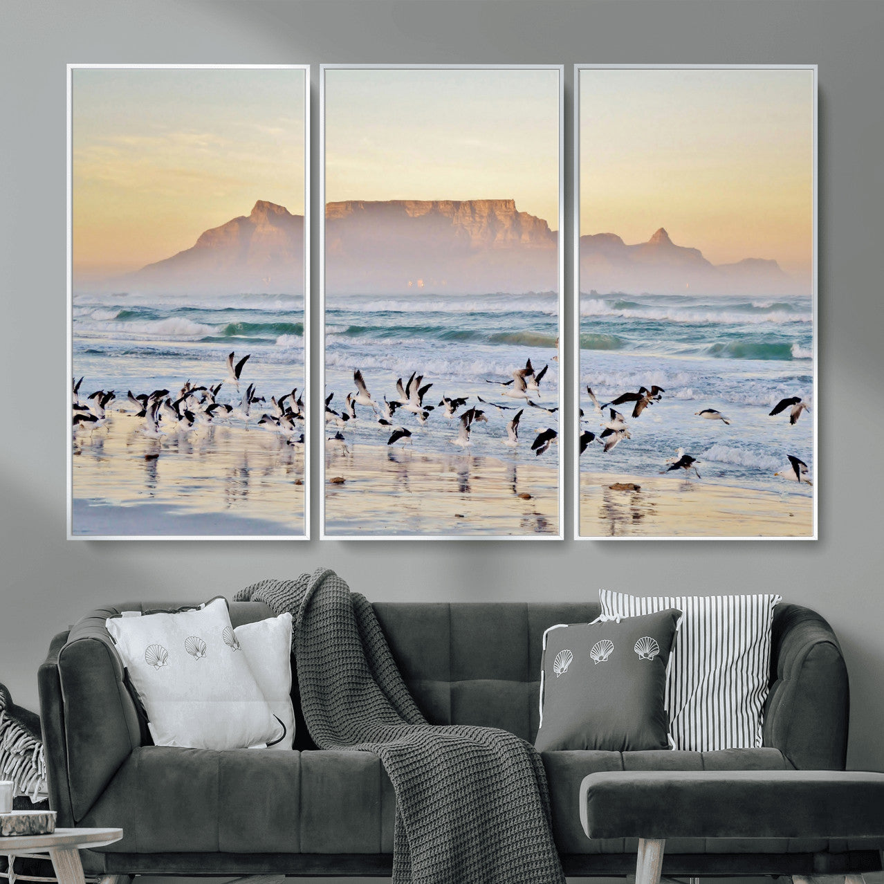 78989362-MGV-CV-36X24 - Seagulls Over Ocean Wall Art Canvas Print – Coastal Beach Landscape Artwork for Living Room Decor