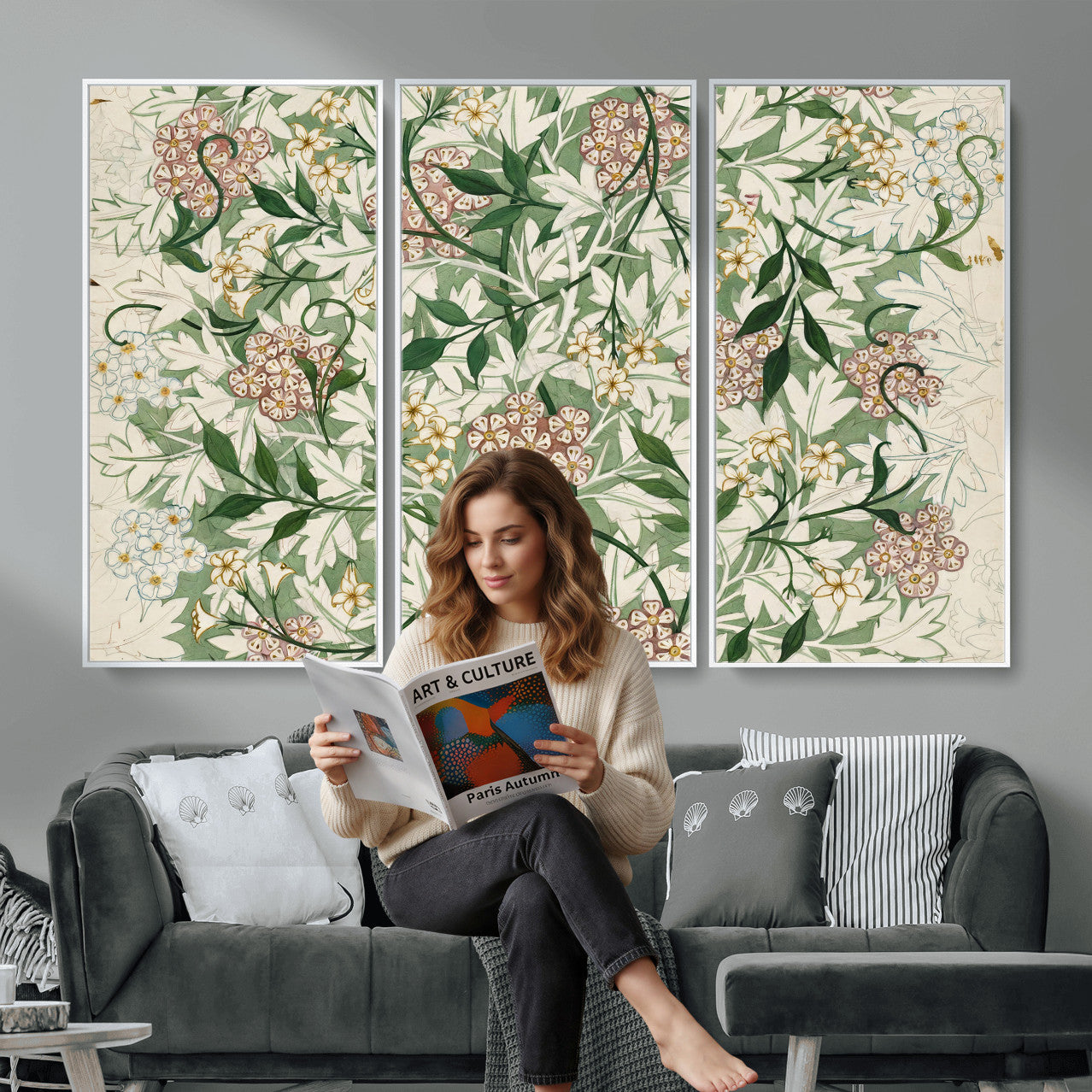 33560597-MGV-CV-36X24 - William Morris Jasmine 1872 Canvas Wall Art — Arts and Crafts Botanical Print | Vintage Green Floral Decor | Cottagecore Gift | Classic Art