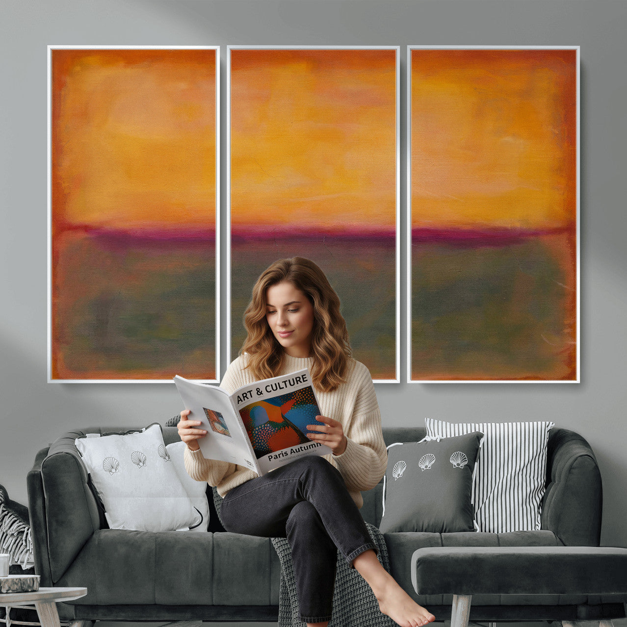 21628300-MGV-CV-36X24 - Abstract Color Field Wall Art Canvas Print, Framed Minimalist Horizon Artwork for Living Room Bedroom Office