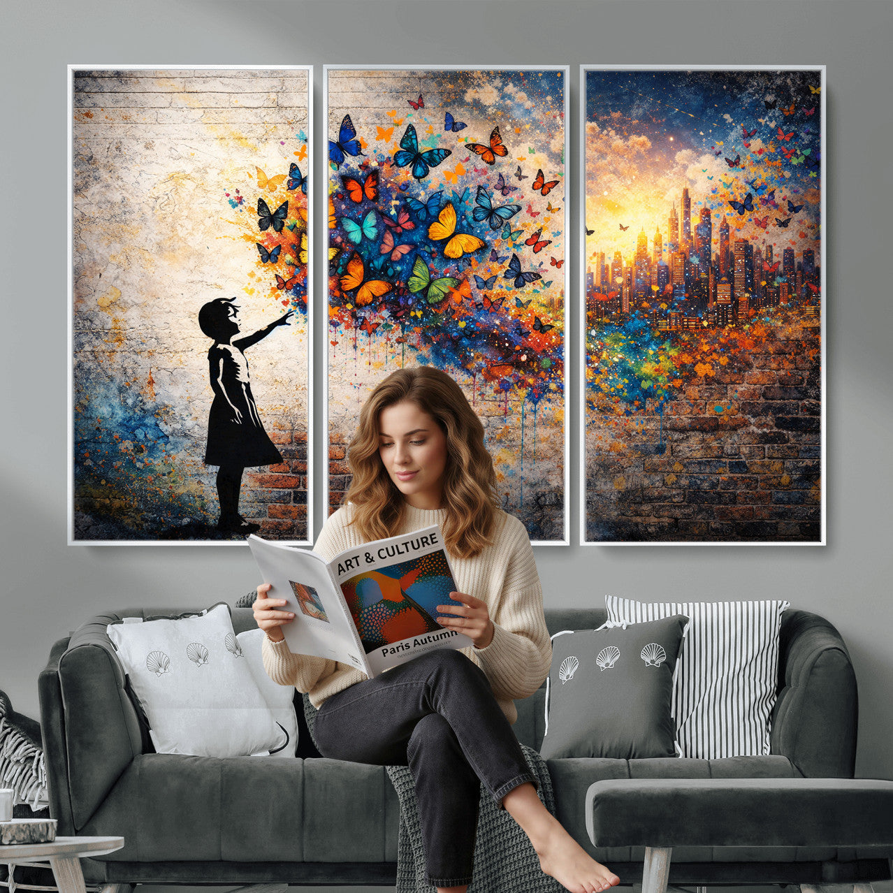 21540821-MGV-CV-36X24 - Banksy Girl Wall Art Canvas Print for Living Room Decor