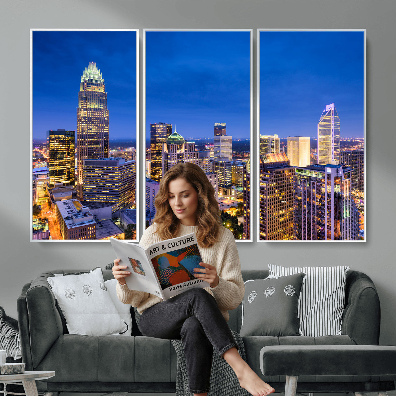 74382190-MGV-CV-36X24 - Charlotte Skyline Canvas Wall Art Print – North Carolina Cityscape Photography Print