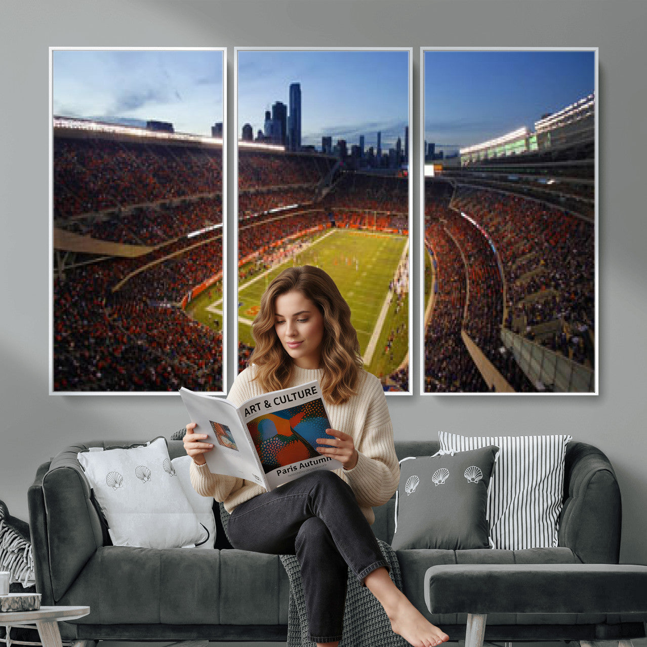 50691720-MGV-CV-36X24 - Chicago Bears Soldier Field Canvas Wall Art, NFL Stadium Panorama Print, Football Arena Photography for Sports Fans