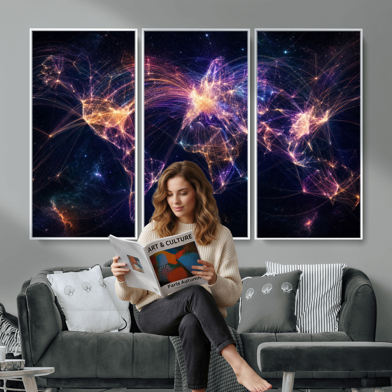 75155491-MGV-CV-36X24 - Global Flight Routes Map Canvas Wall Art, Worldwide Aviation Network Print, International Air Travel Wall Decor