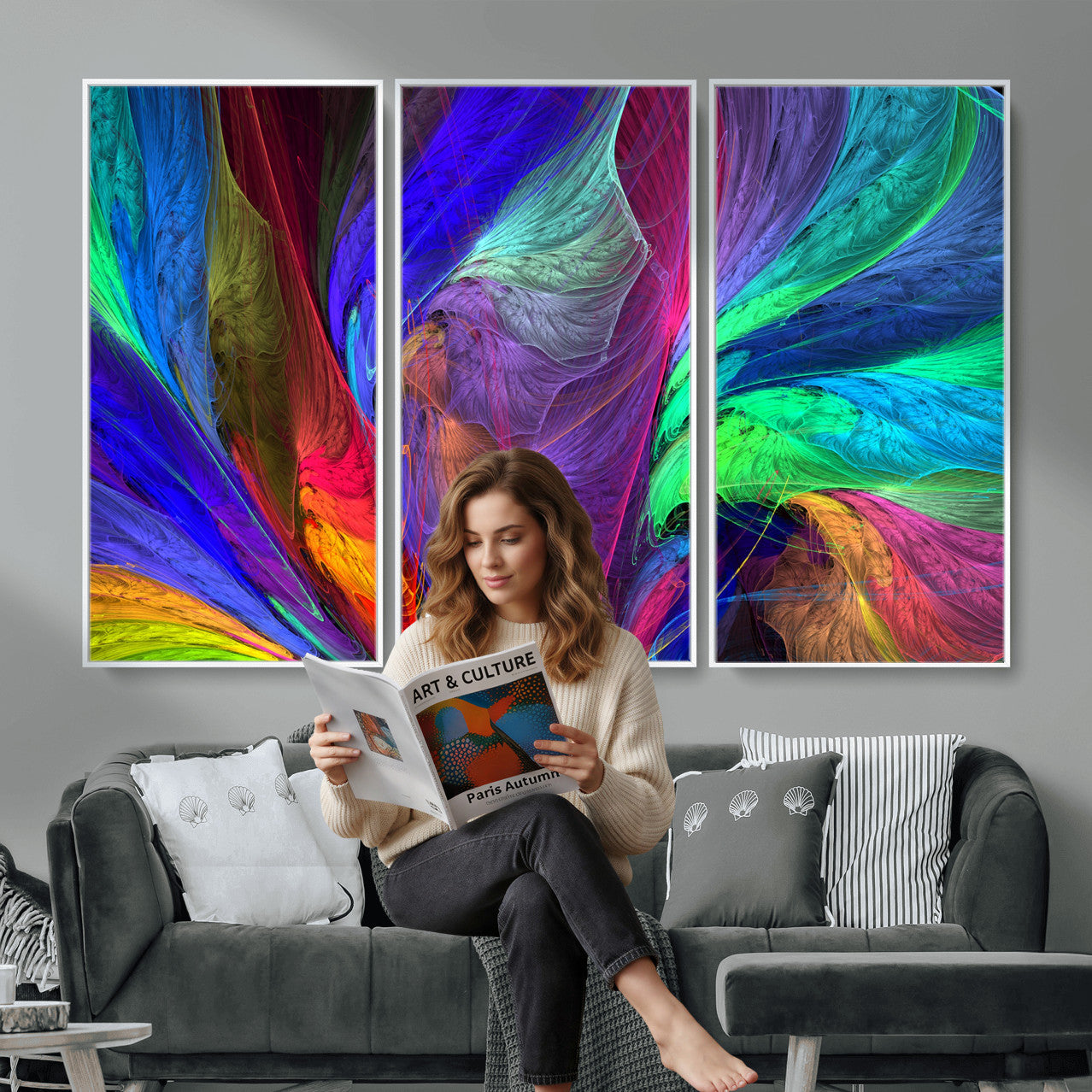376925791-MGV-CV-36X24 - Colorful Abstract Canvas Wall Art, Rainbow Swirl Fractal Print, Bold Multicolor Living Room Decor, Vibrant Energy Art, Large Abstract Wall Art