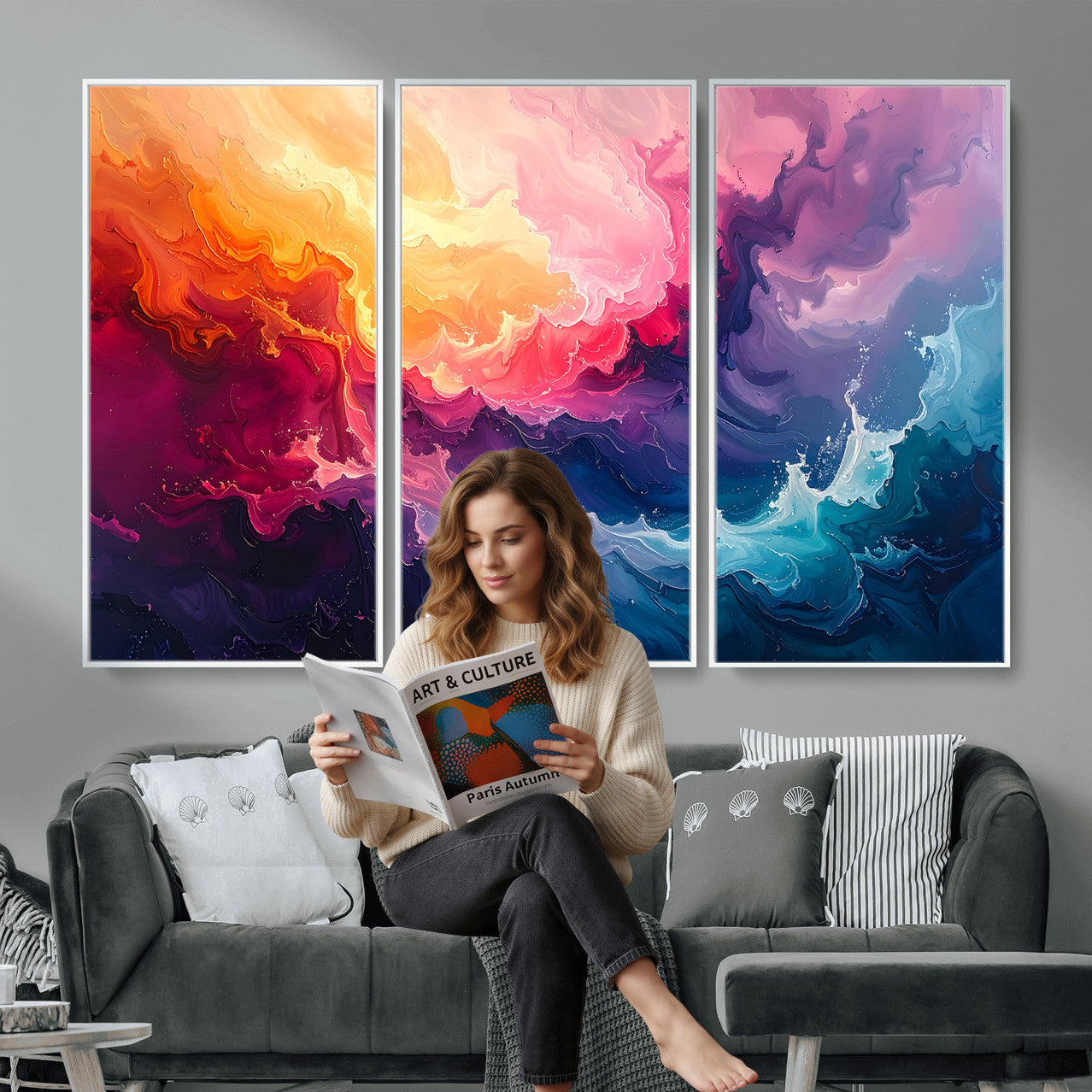 16157633-MGV-CV-36X24 - Large Colorful Abstract Canvas Wall Art Print, Vibrant Popup Color Art Print