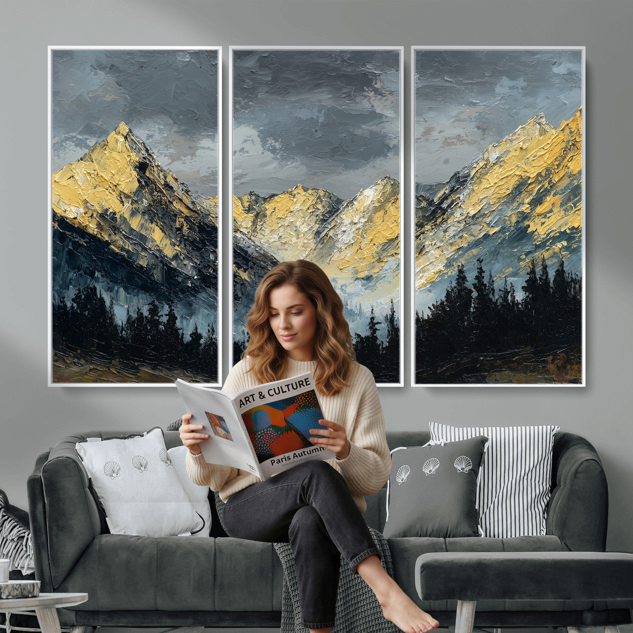 86912101-MGV-CV-48X32-3P - Abstract Mountain Wall Art Canvas Print Modern Landscape Painting Print