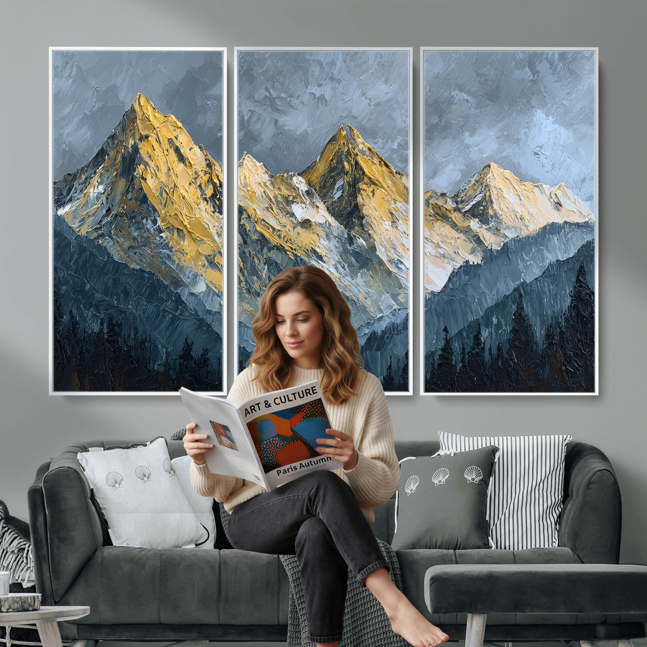 50821961-MGV-CV-48X32-3P - Abstract Mountain Wall Art Canvas Print Modern Landscape Painting Print