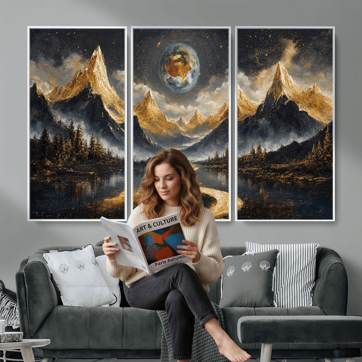 34202127-MGV-CV-36X24 - Abstract Mountain Wall Art Canvas Print Modern Landscape Painting Print