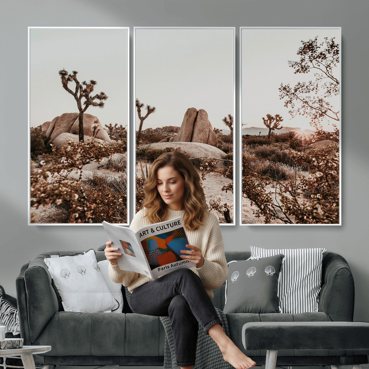 75778944-MGV-CV-36X24 - Joshua Tree Desert Canvas Wall Art Print - Desert Landscape Photography, Boho Southwest Wall Decor, Nature Canvas - Ready to Hang