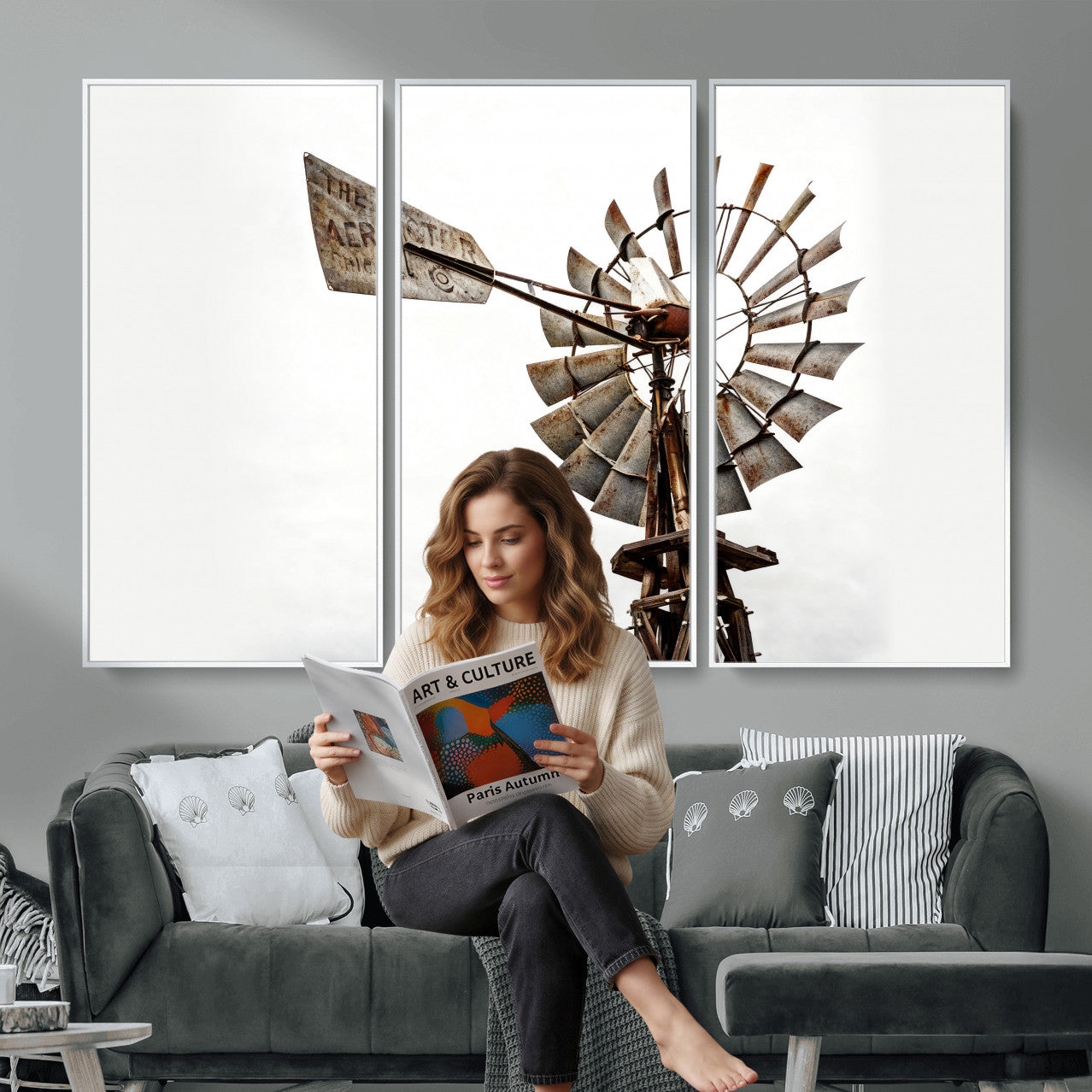 99806928-MGV-CV-36X24 - Rustic Farmhouse Windmill Canvas Wall Art Vintage Western Farmhouse Print