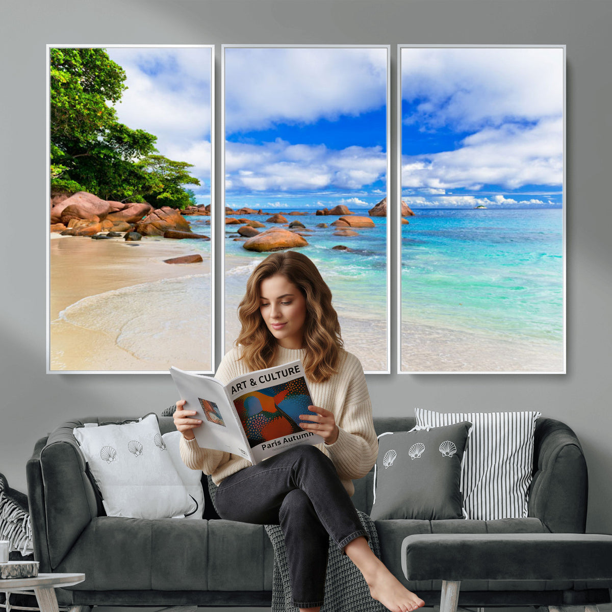 81980382-MGV-CV-36X24 - Seychelles Beach Canvas Wall Art - Anse Intendance Turquoise Ocean Print