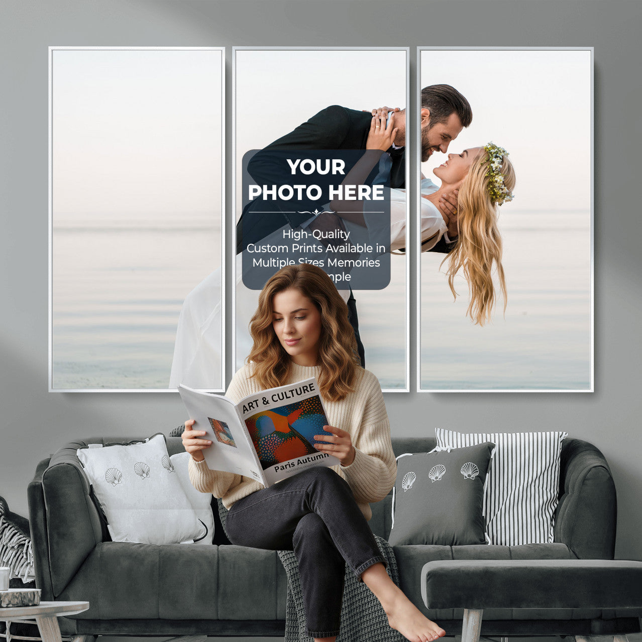 46573466-MGV-CV-48X32-3P - Custom Photo Canvas Print, Personalized Picture Wall Art, Your Image on Canvas, Family Portrait Gift