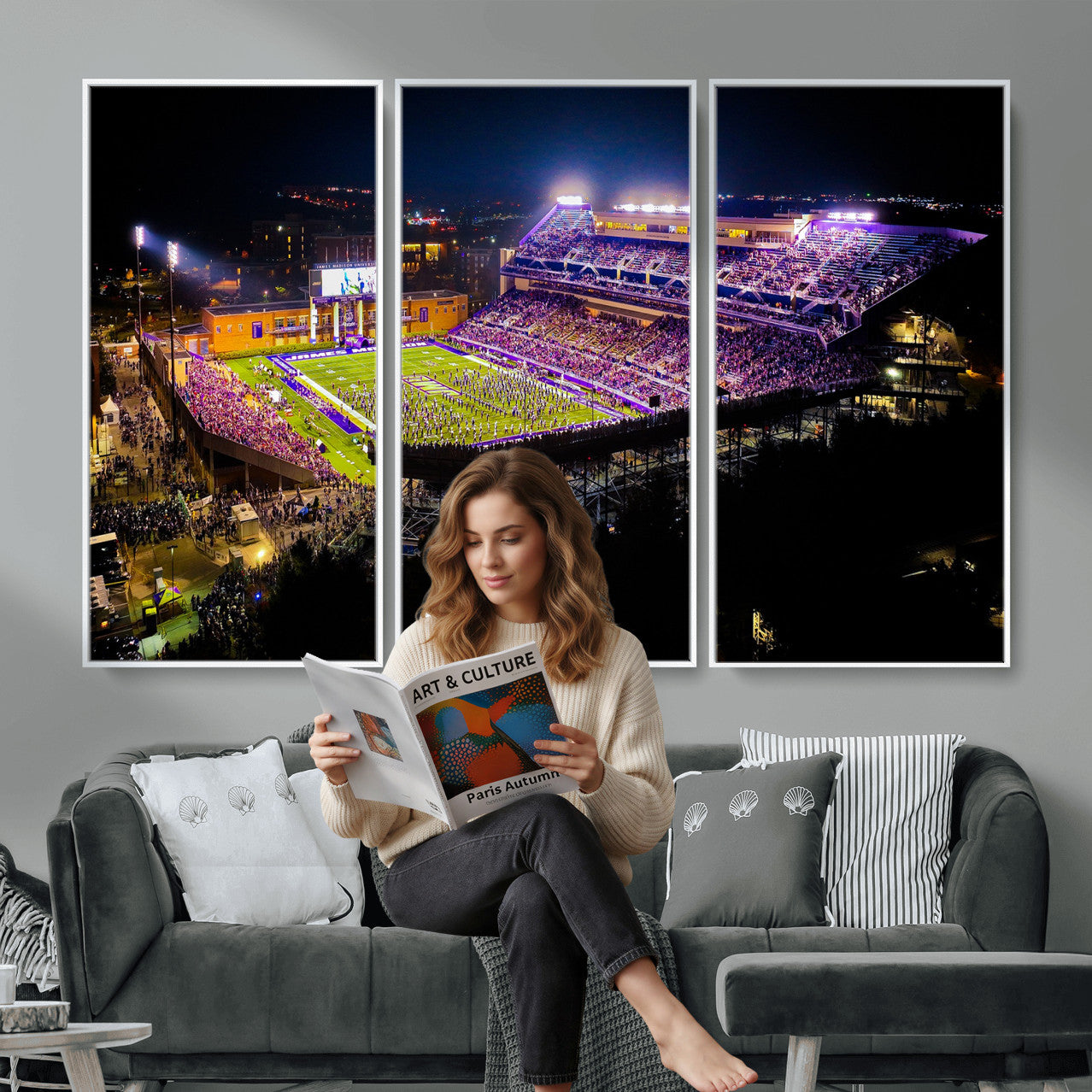 400867JMU2-MGV-CV-36X24 - JMU Stadium Wall Art Canvas Print for Game Room Decor - James Madison University Stadium
