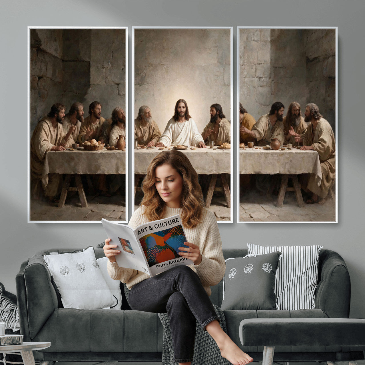 69633087-MGV-CV-36X24 - The Last Supper of Jesus Christ Wall Art Canvas Print - Classical Christian Faith Home Decor