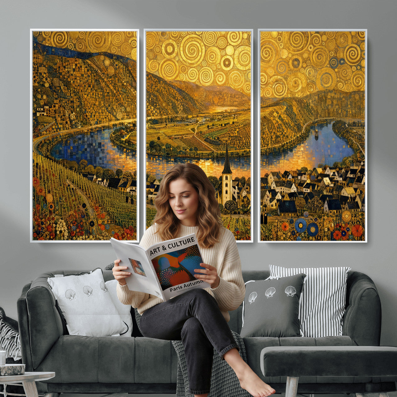 33713008-MGV-CV-36X24 - Gustav Klimt Style Mosel City Wall Art Canvas Print