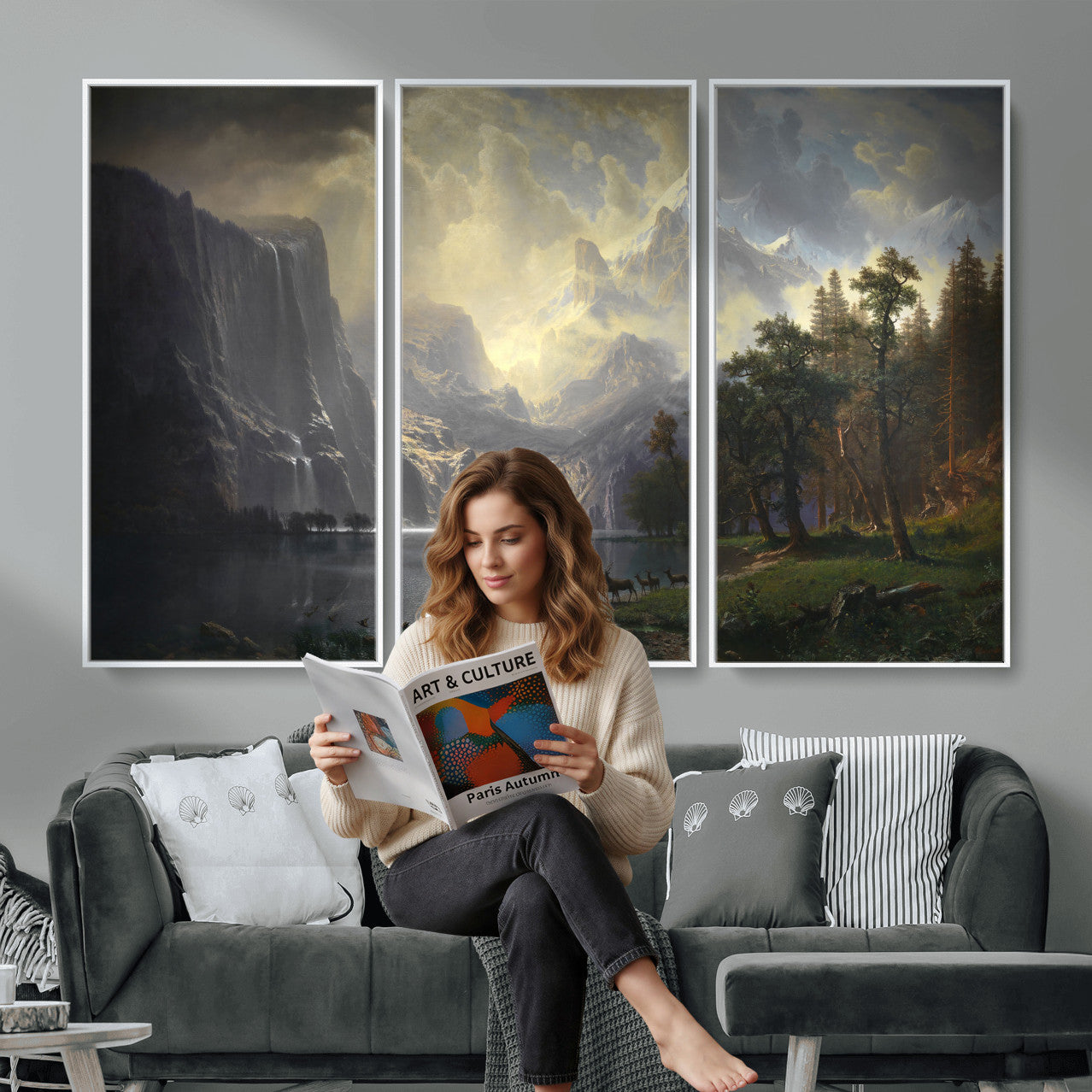 88679214-MGV-CV-36X24 - Albert Bierstadt Among the Sierra Nevada California Yosemite Wall Art Canvas Print, Classic Fine Art Painting Print