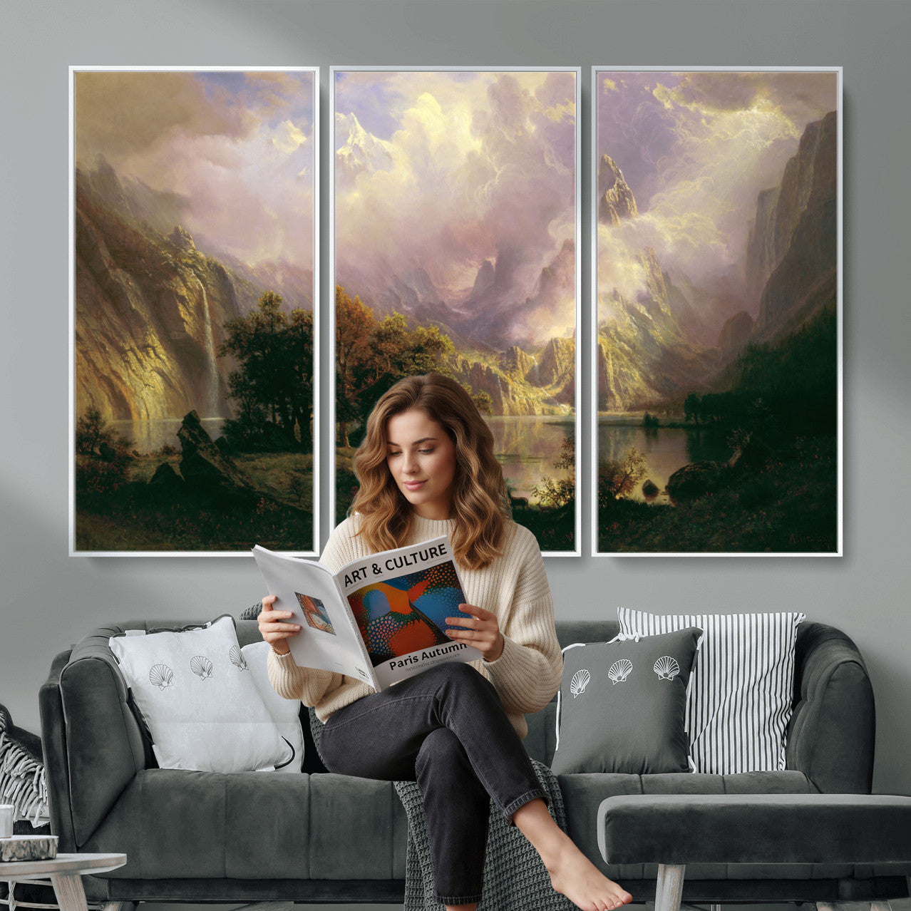 49189463-MGV-CV-36X24 - Albert Bierstadt Rocky Mountain Landscape Wall Art Canvas Print, Classic Fine Art Painting Print