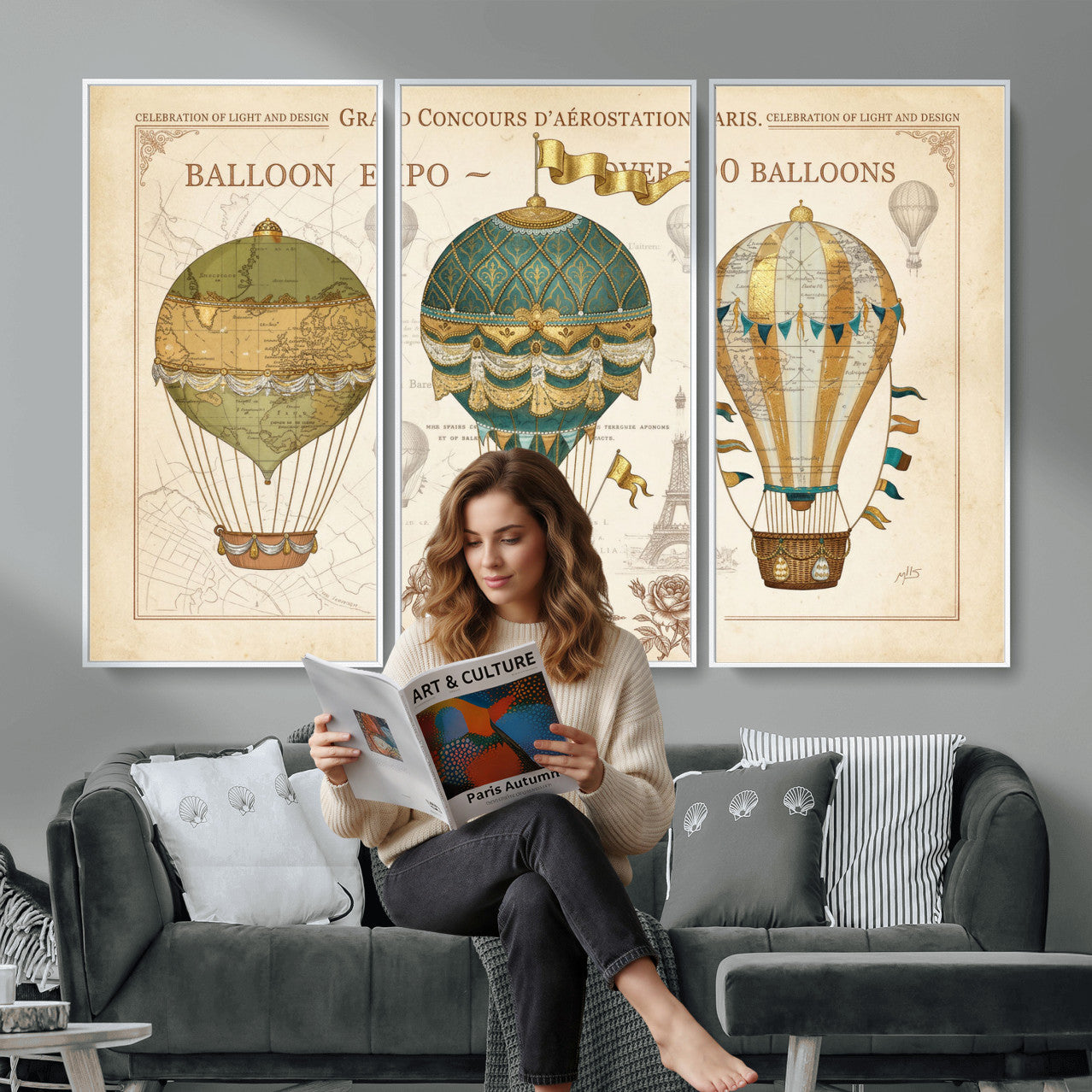 31530449-MGV-CV-36X24 - Kimberly Allen Paris Balloon Expo Wall Art Canvas Print, Vintage 1889 French Hot Air Balloon Poster