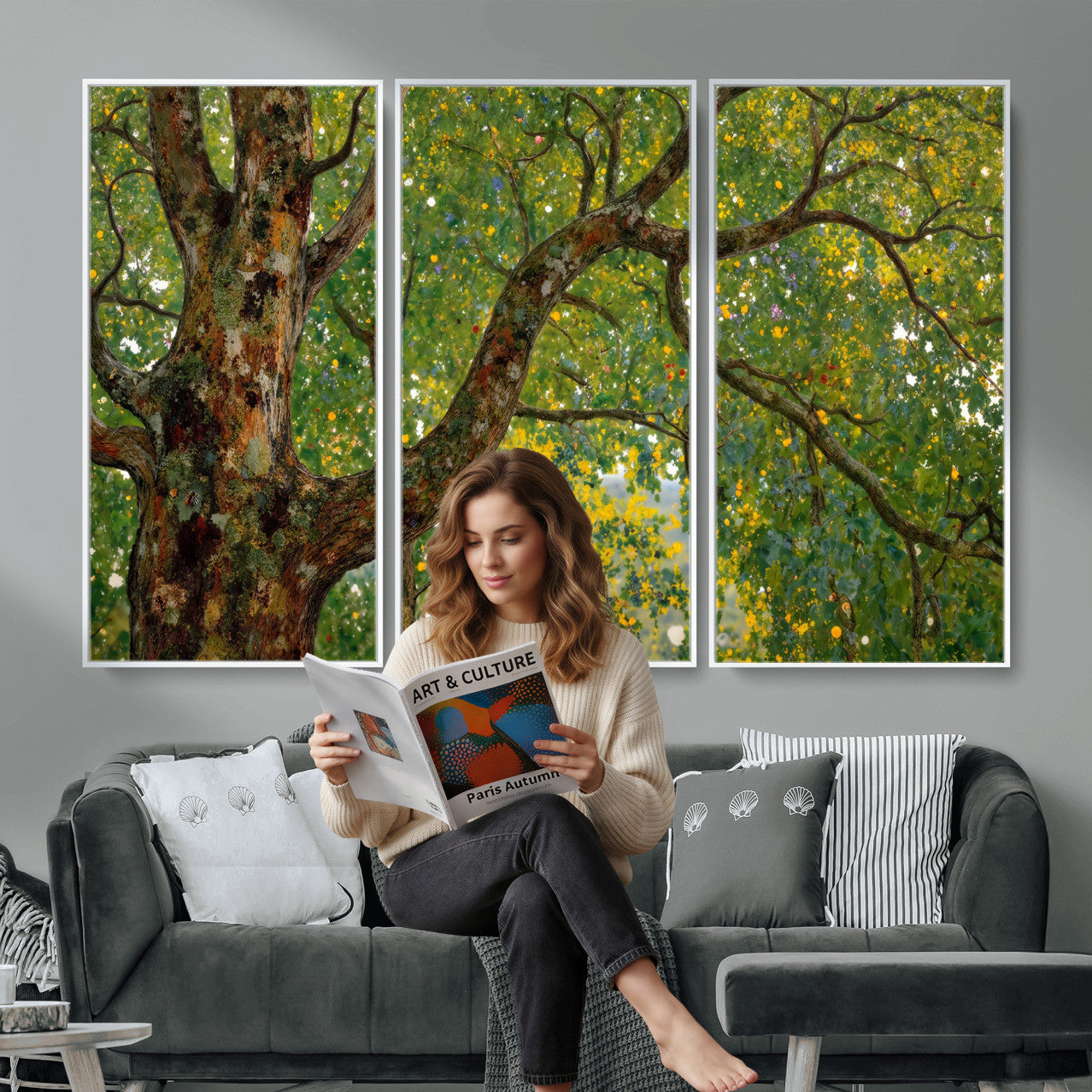 23663535-MGV-CV-36X24 - Vintage Summer Forest Green Tree Wall Art Canvas Print, Lush Leaves Impressionist Painting Print