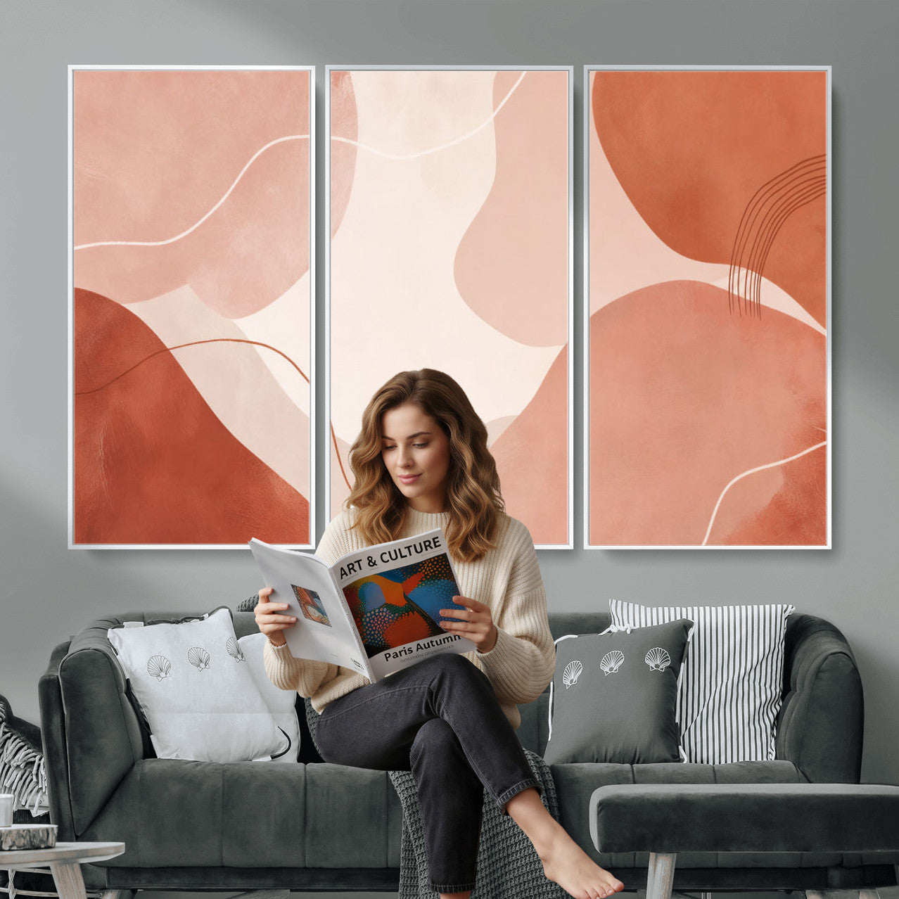 17685421-MGV-CV-36X24 - Abstract Boho Terracotta Wall Art Canvas Print, Mid Century Minimalist Painting Print