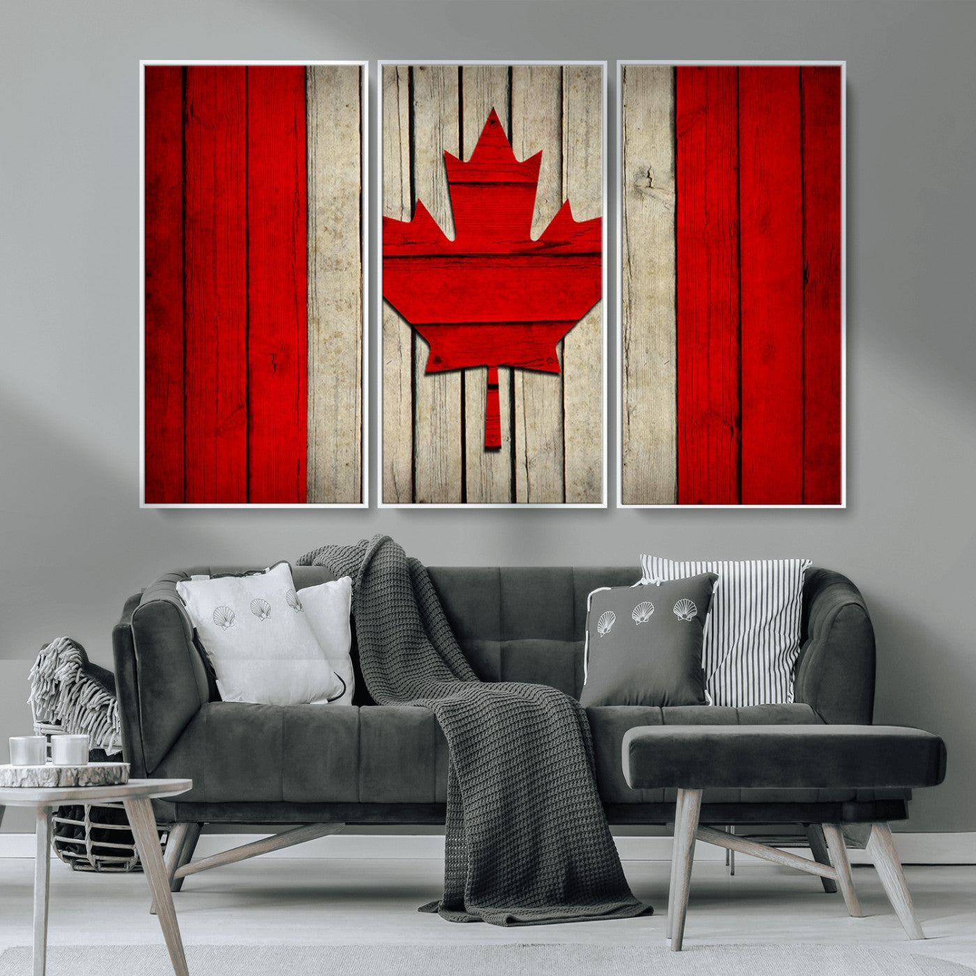 22674-MGV-CV-36X24-Rustic Canada Flag Wall Art – Framed Canadian Flag Canvas Print, Vintage Wood Texture Home or Office Decor