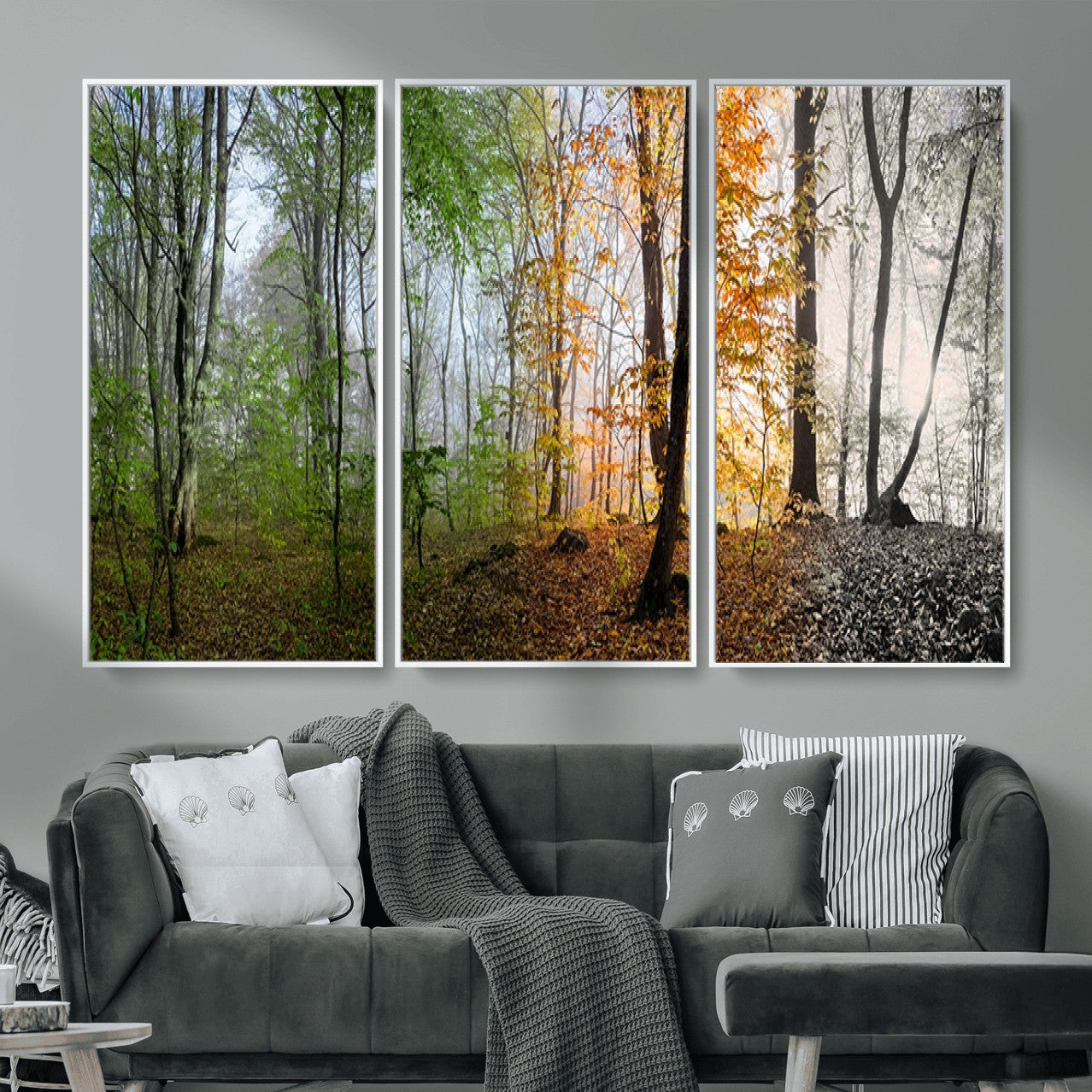 95317-MGV-CV-36X24 - Four Seasons Wall Art Forest Canvas Print – Triptych Seasonal Nature Print – Landscape Decor for Living Room