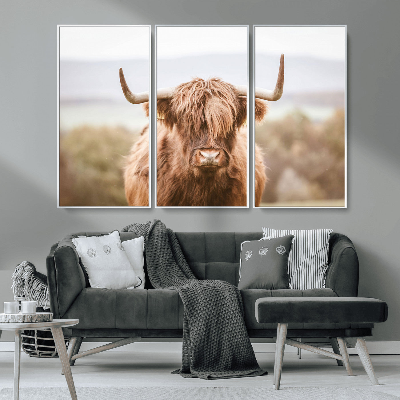 -Scottish Serene Highland Cow Canvas Wall Art – Serene Highland Cow in Natural Pastel Tones – Ready